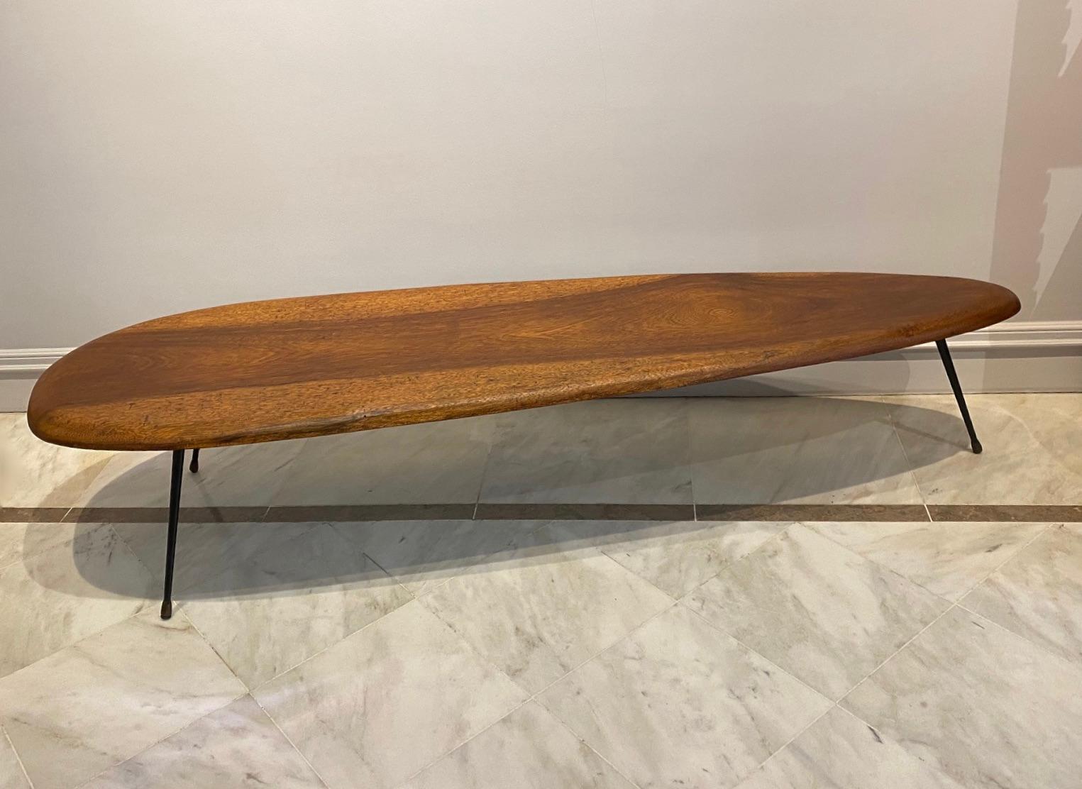 Coffee Table with Wood Top and Black Metal Feet, 1950's In Good Condition In Paris, FR
