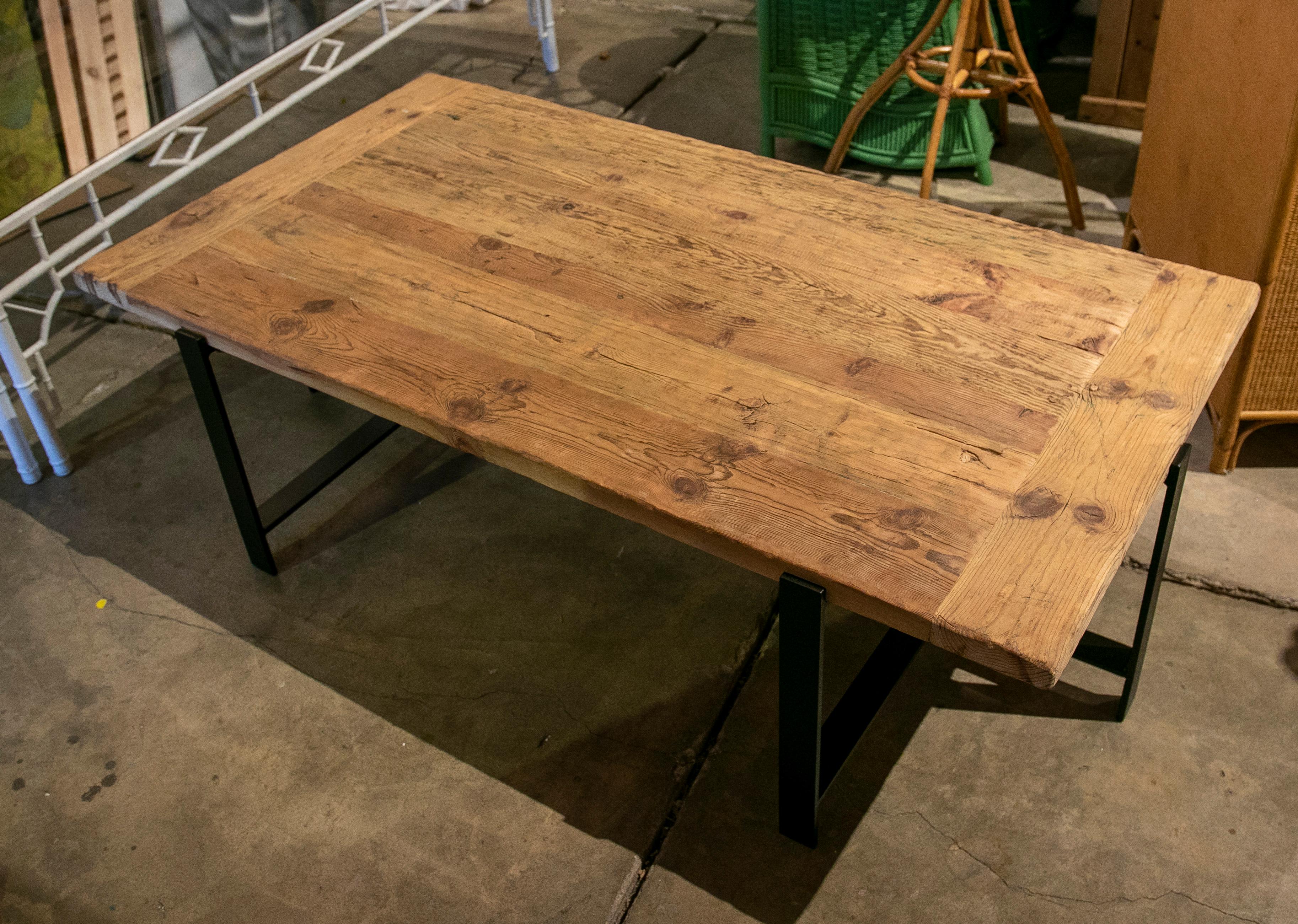 Coffee Table with Wooden Top and Iron Feet 9
