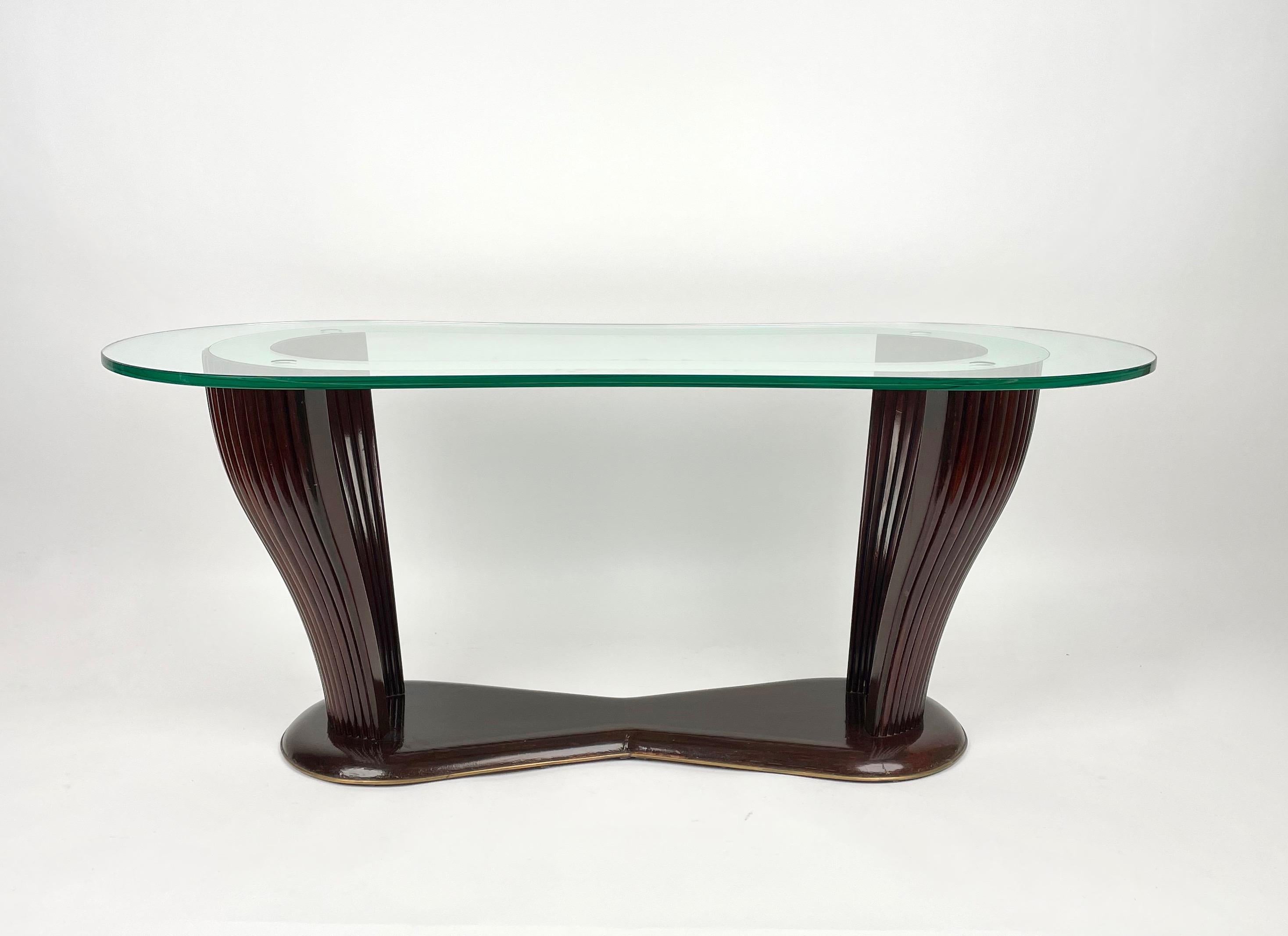 Mid-Century Modern Table basse en bois et verre Vittorio Dassi & Santambrogio & De Berti, Italie, années 1950 en vente
