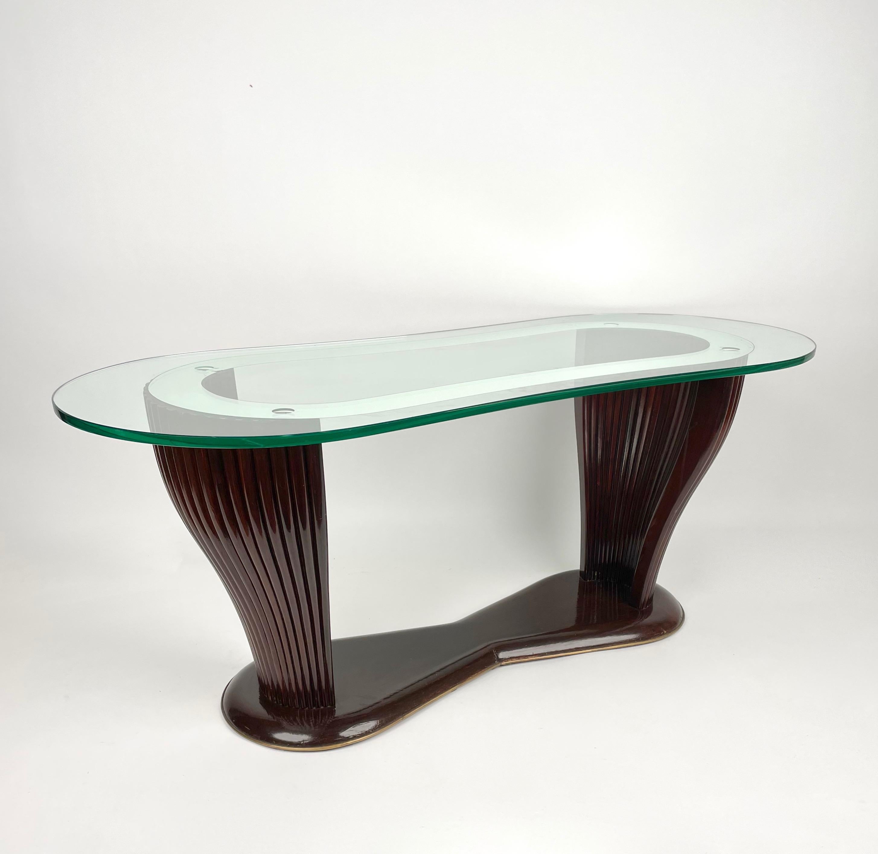 Italian Coffee Table Wood and Glass Vittorio Dassi & Santambrogio & De Berti Italy 1950s For Sale
