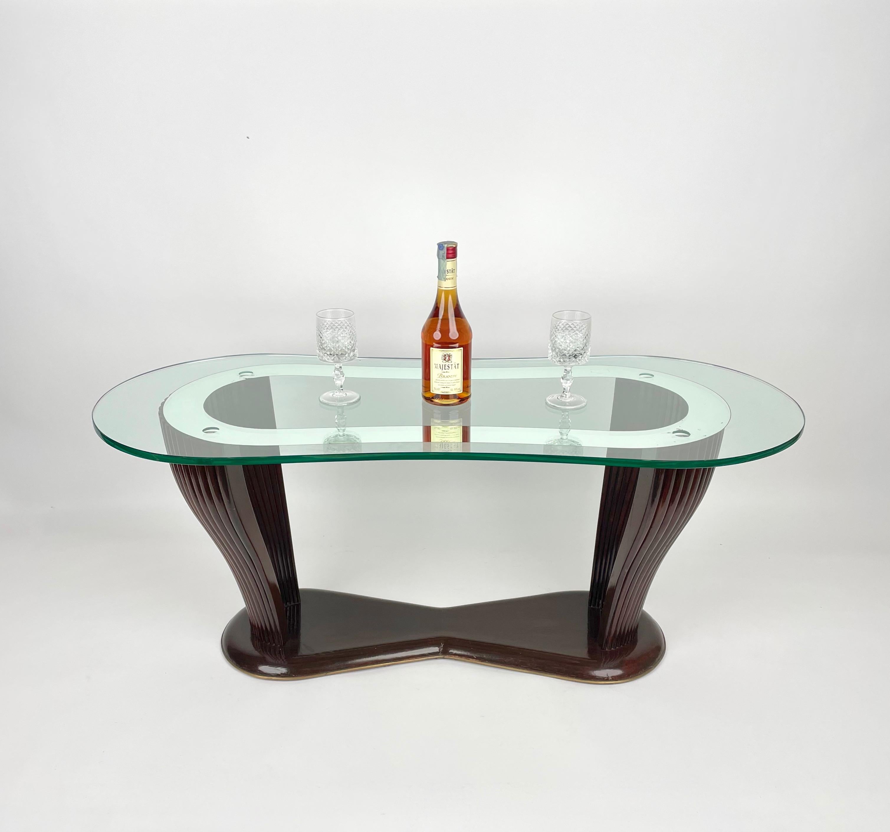 Verre Table basse en bois et verre Vittorio Dassi & Santambrogio & De Berti, Italie, années 1950 en vente