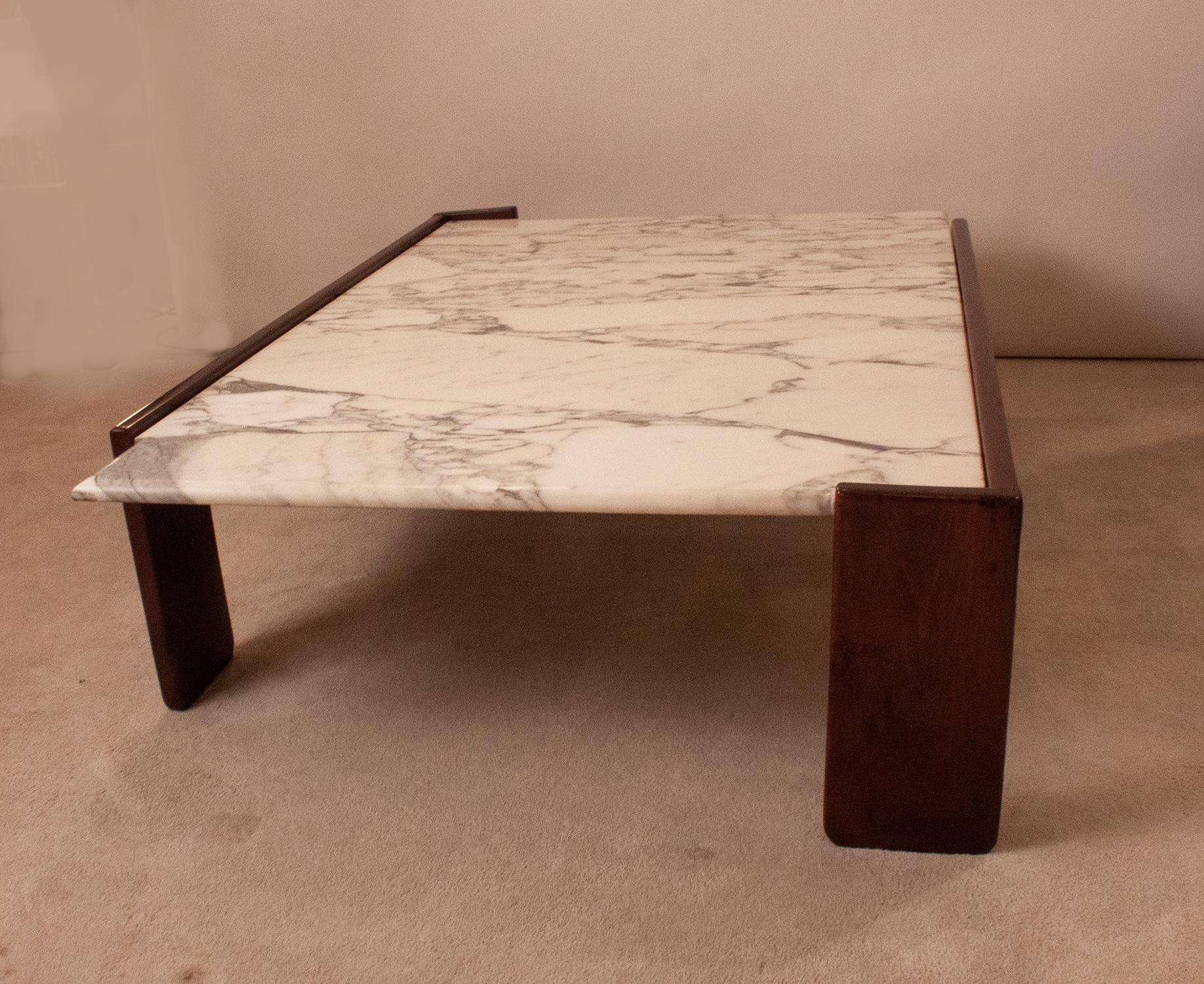 Coffee Table, Wood and Marble Designed by Antonio Moragas, Spain, 1970's For Sale 5