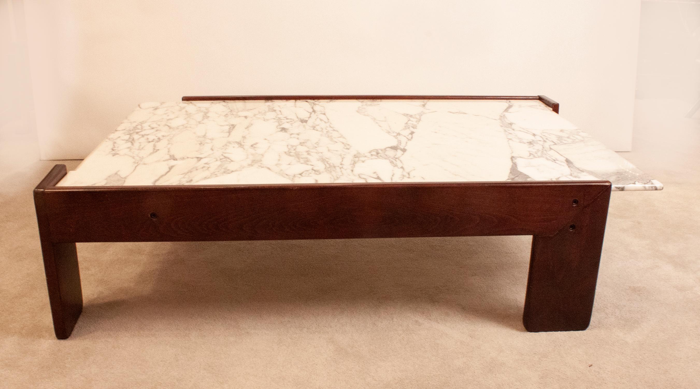 Spanish Coffee Table, Wood and Marble Designed by Antonio Moragas, Spain, 1970's For Sale