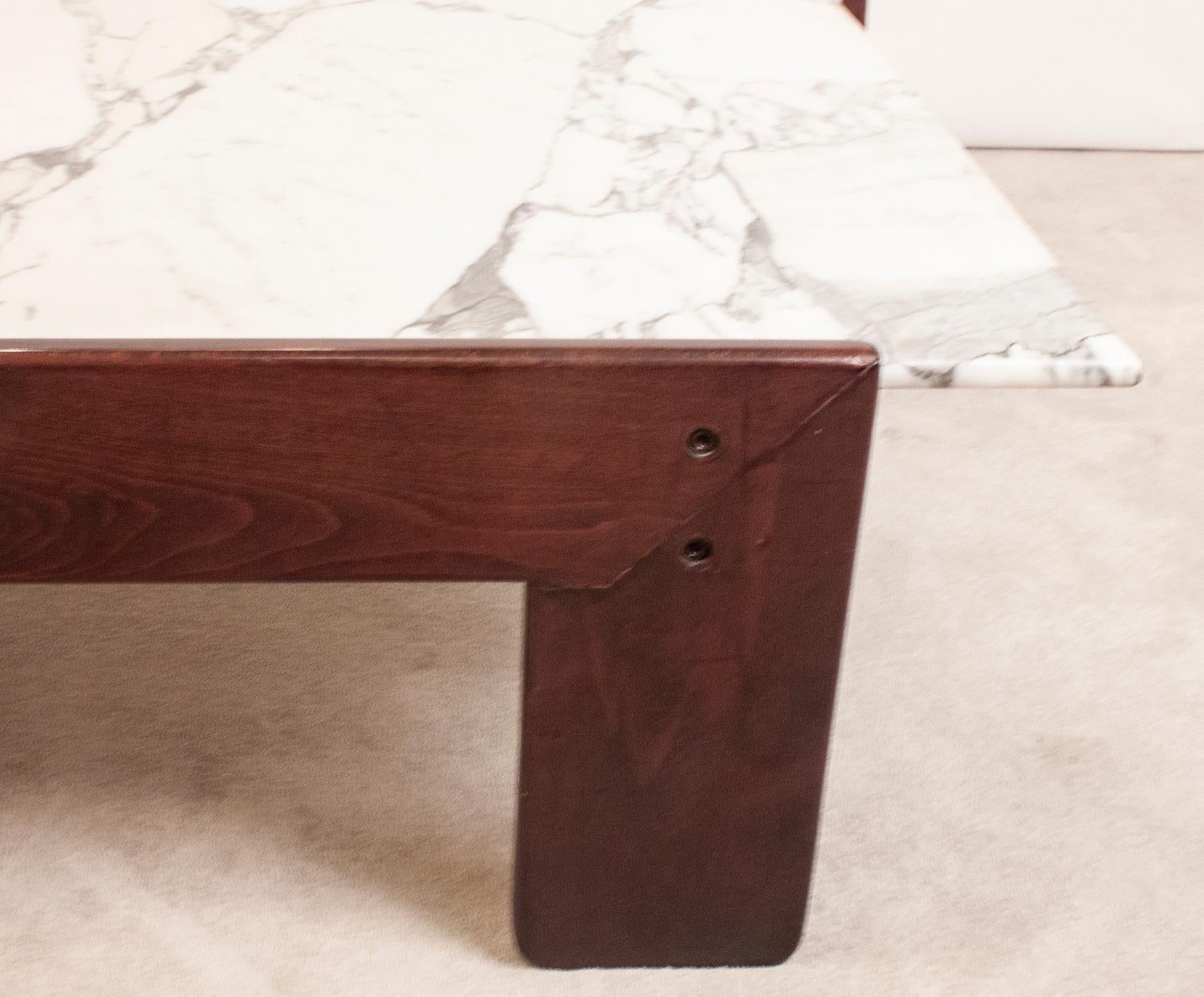 Late 20th Century Coffee Table, Wood and Marble Designed by Antonio Moragas, Spain, 1970's For Sale