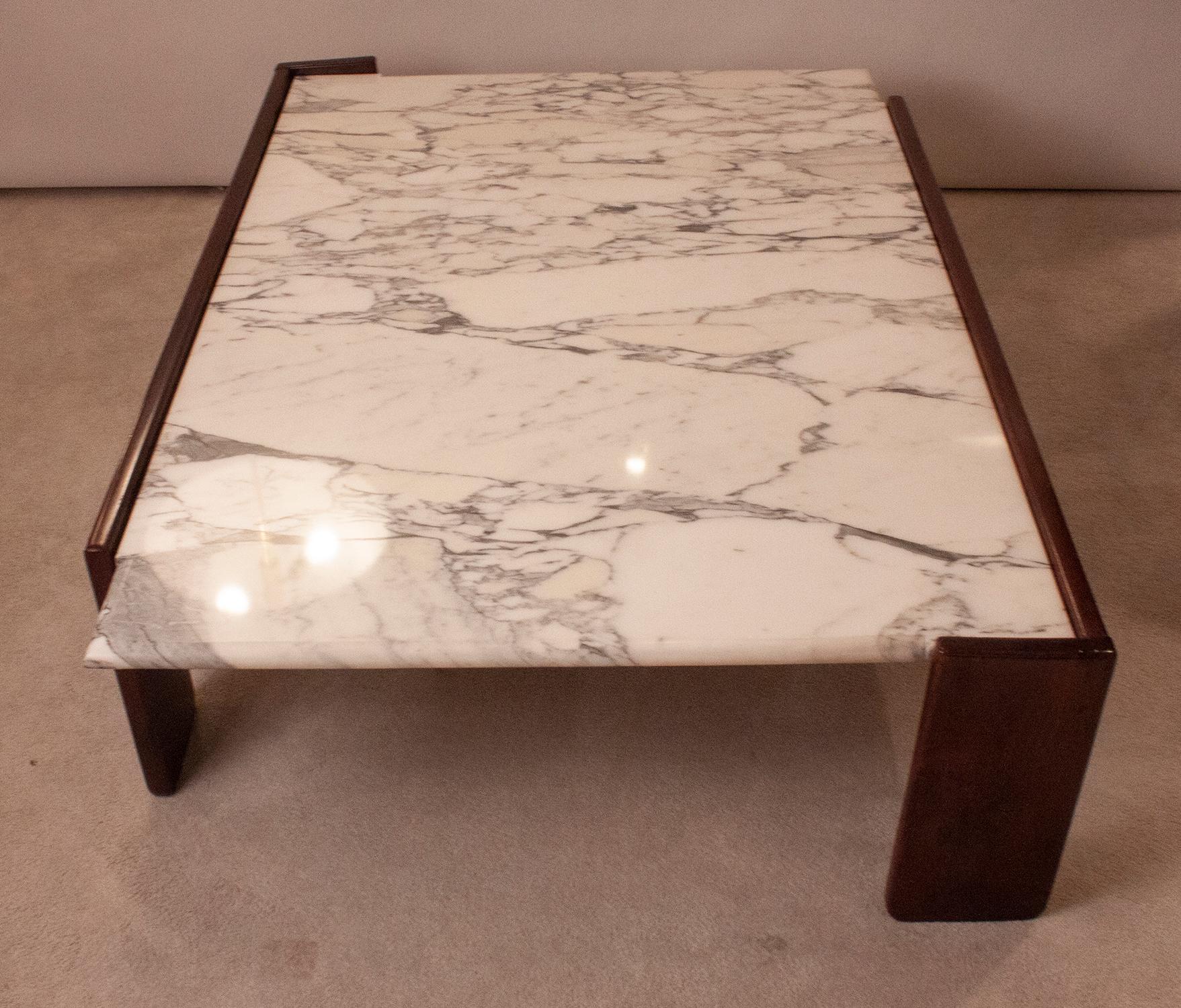Coffee Table, Wood and Marble Designed by Antonio Moragas, Spain, 1970's For Sale 2