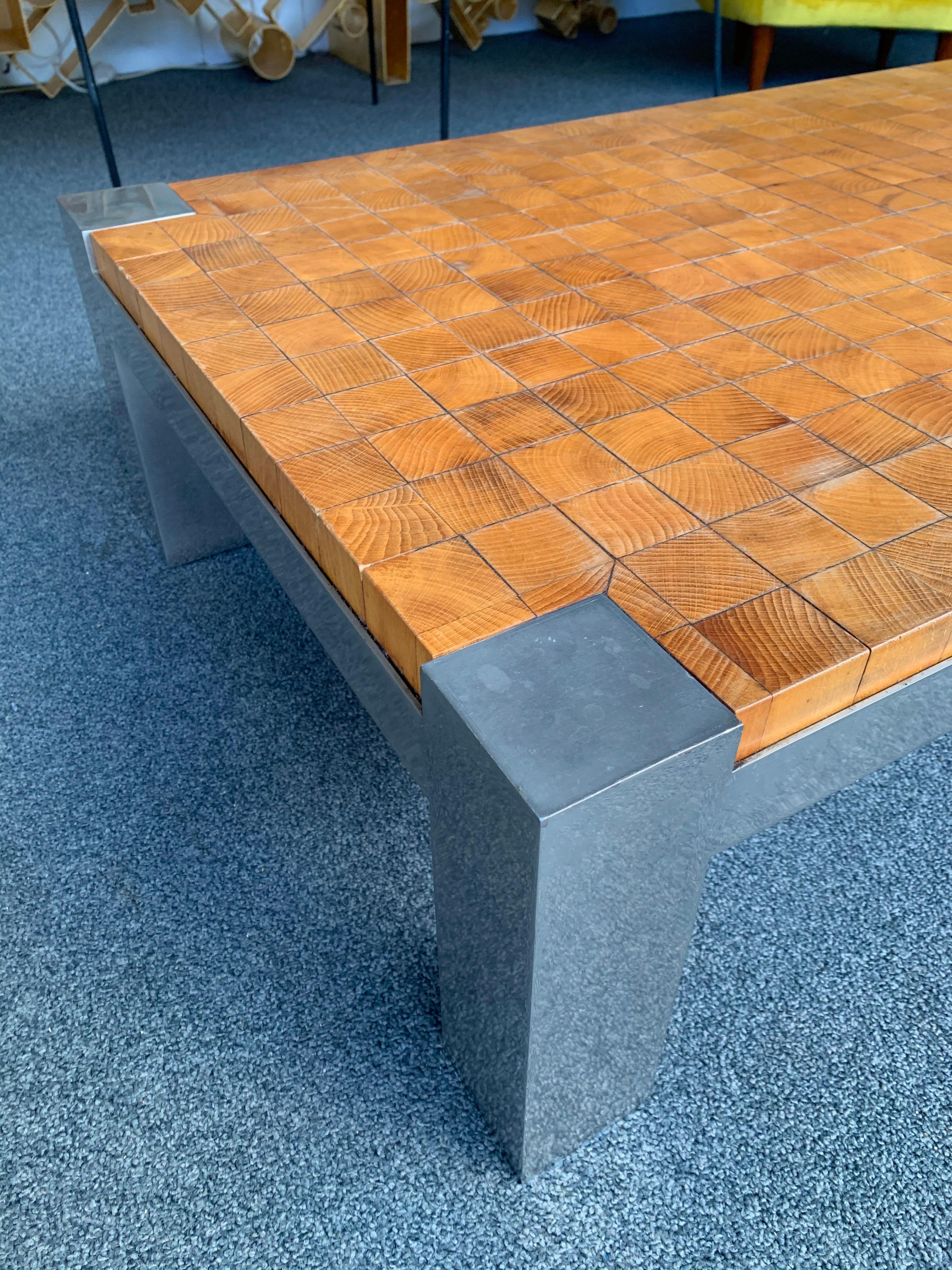 French Coffee Table Wood Cube and Metal, France, 1970s For Sale