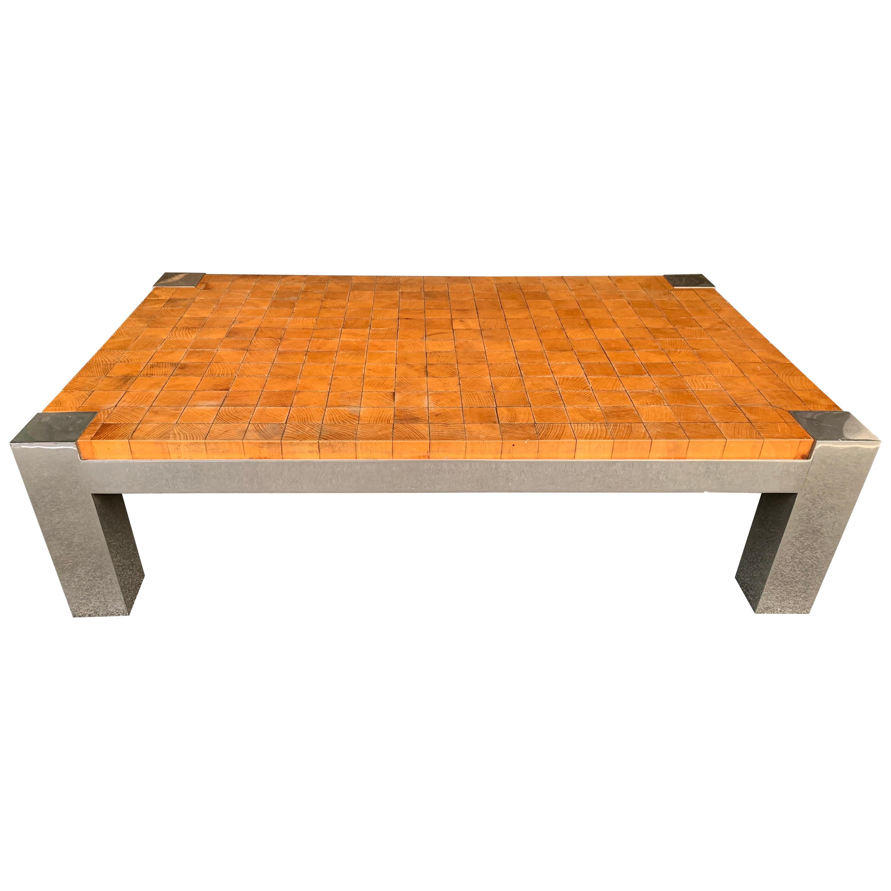 Coffee Table Wood Cube and Metal, France, 1970s For Sale