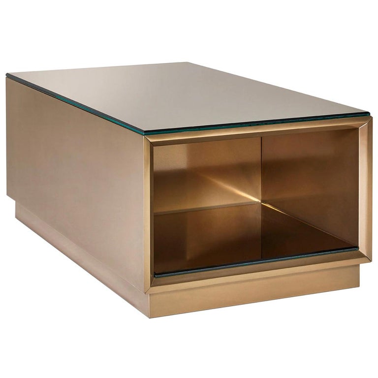 Coffee Table Wooden Structure Liquid Metal or Wooden Veneer Top Mirror For Sale