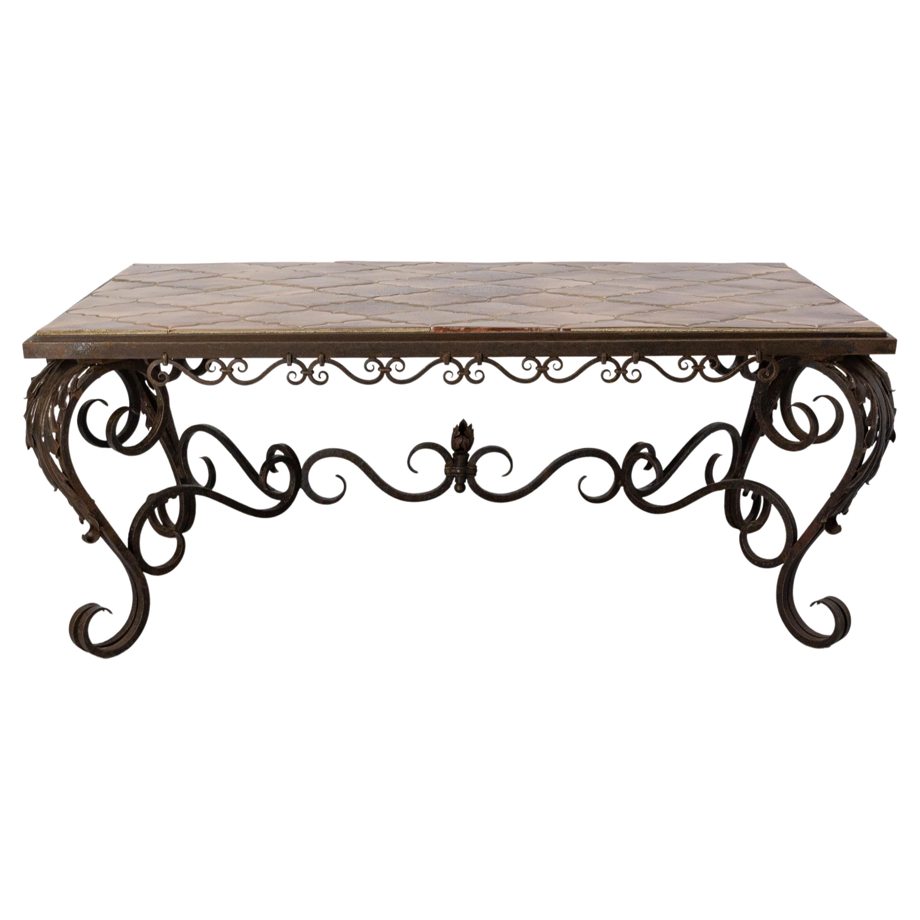 Coffee Table Wrought Iron and Ceramic Top French, circa 1960