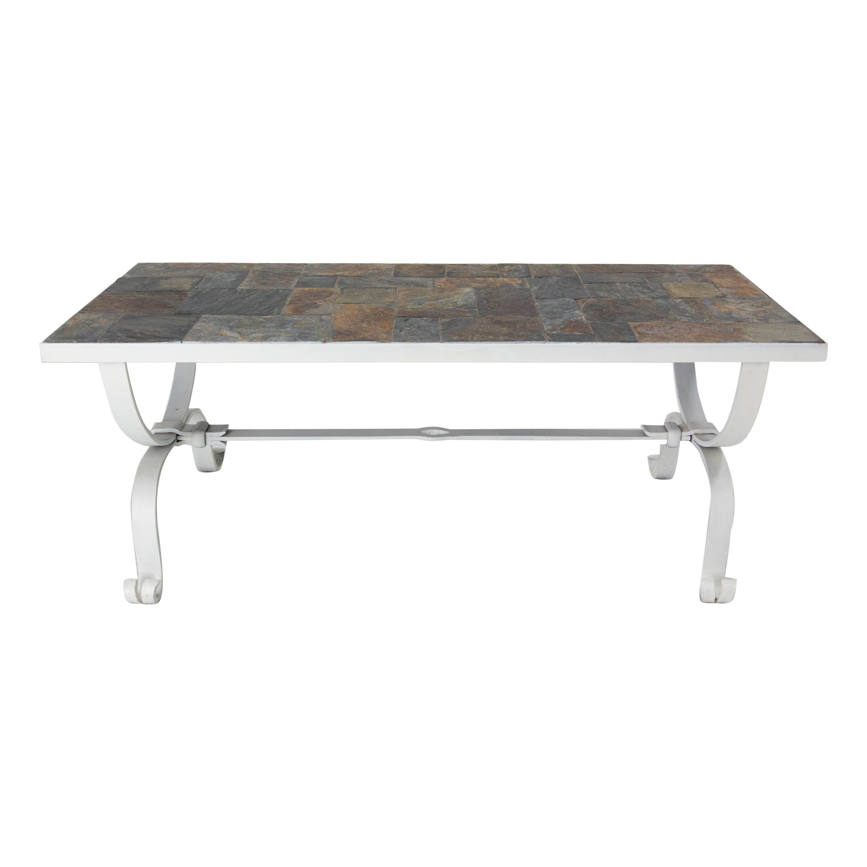 Coffee Table Wrought Iron and Slate Top French Midcentury