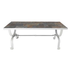 Coffee Table Wrought Iron and Slate Top French Midcentury