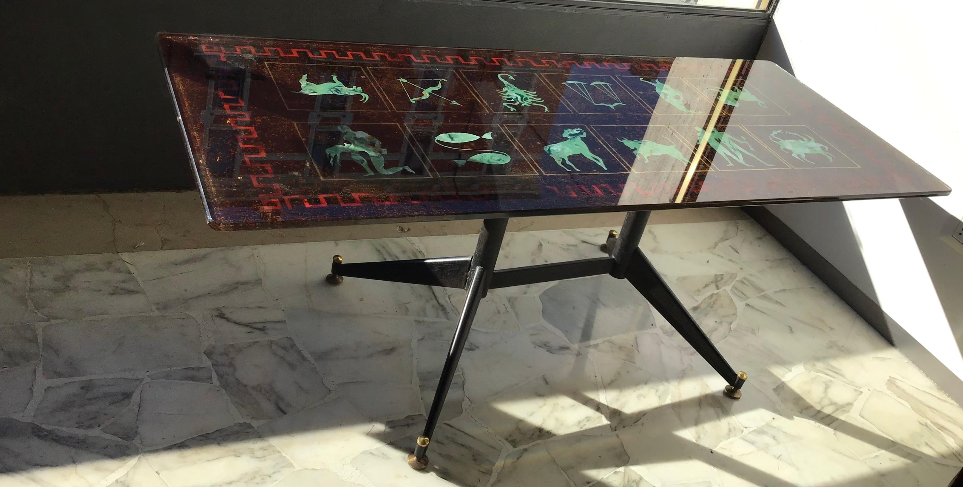 Coffee Table “Zodiac” Iron Glass, 1950, Italy For Sale 3