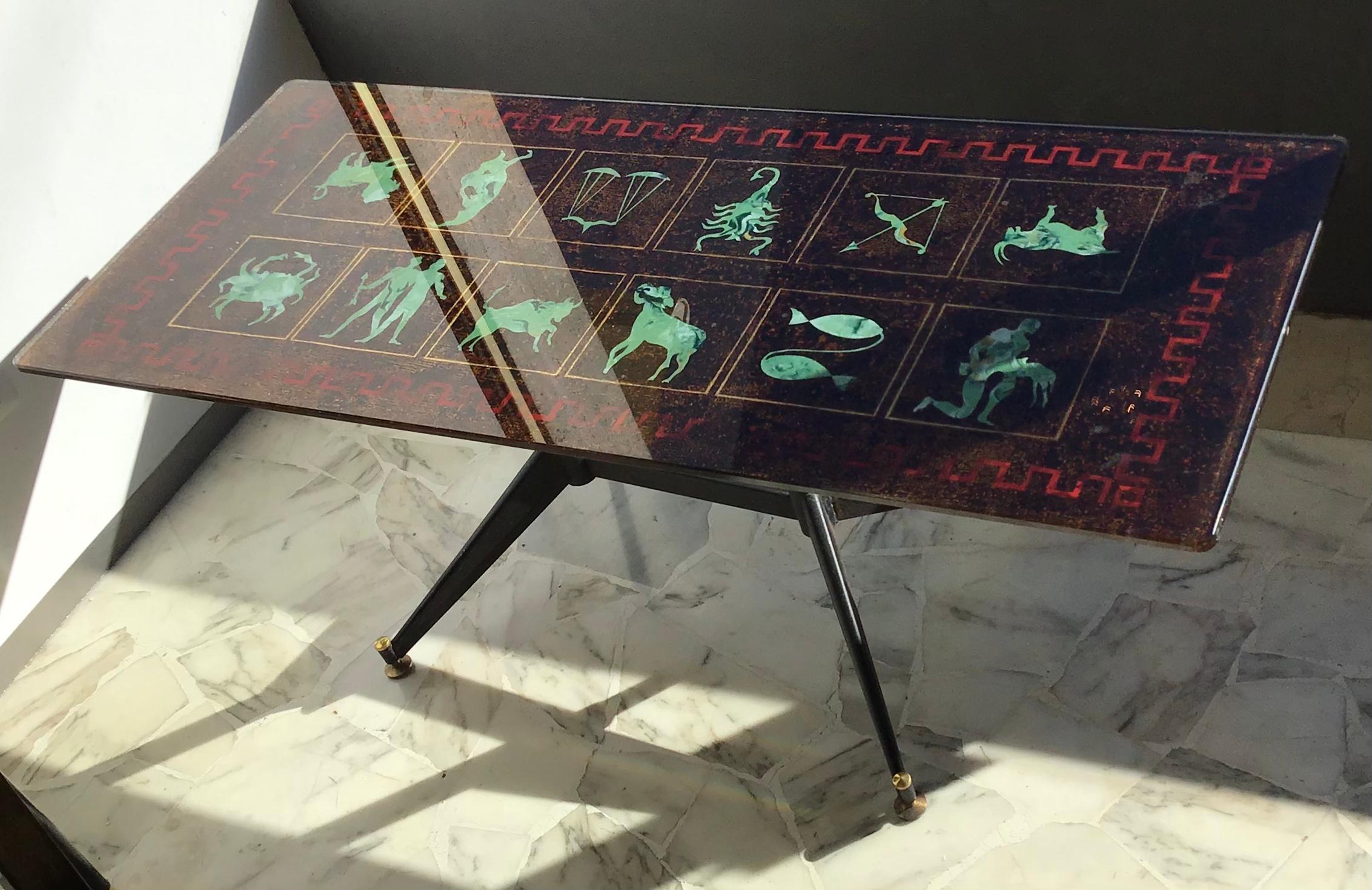 Coffee Table “Zodiac” Iron Glass, 1950, Italy For Sale 5