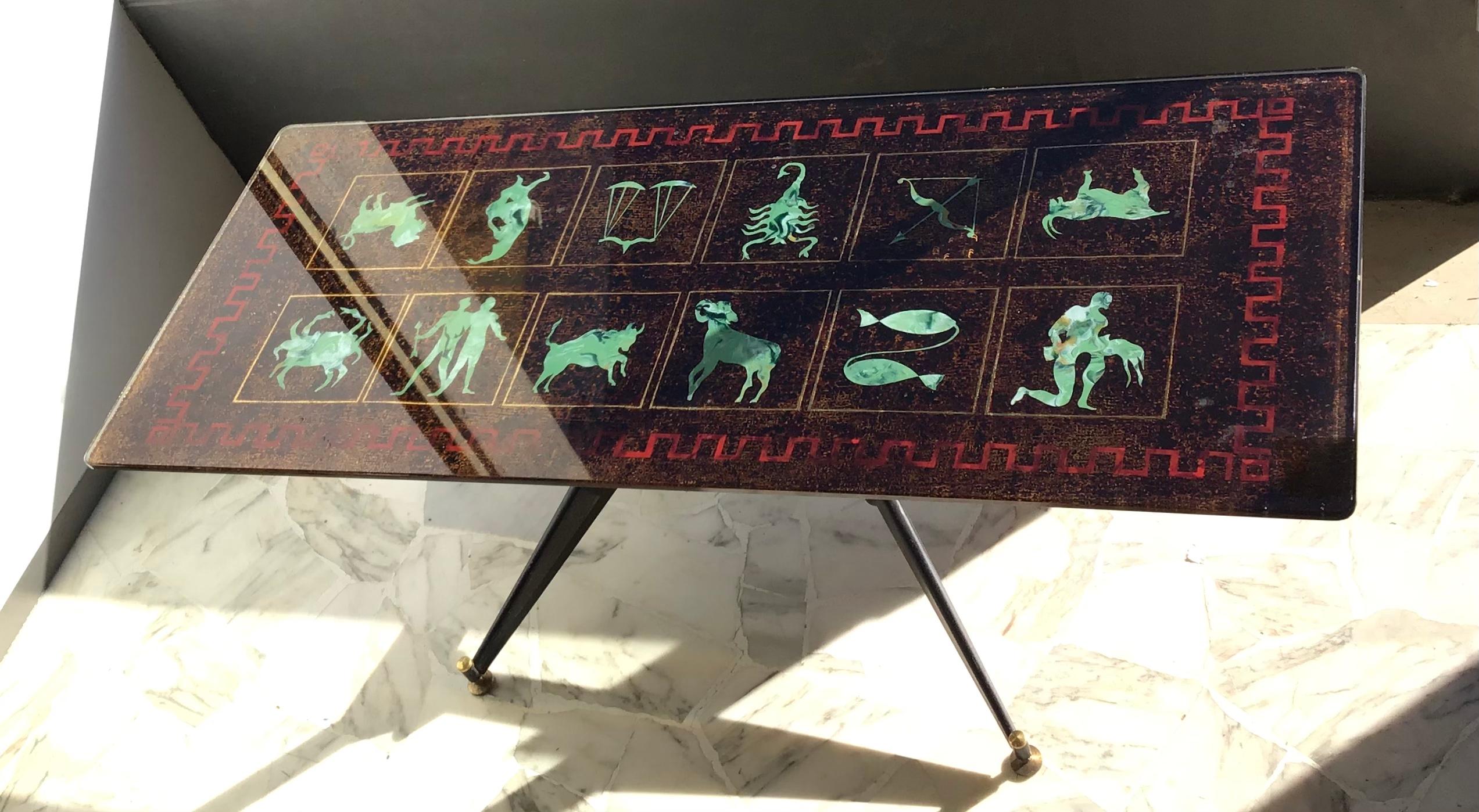 Other Coffee Table “Zodiac” Iron Glass, 1950, Italy For Sale