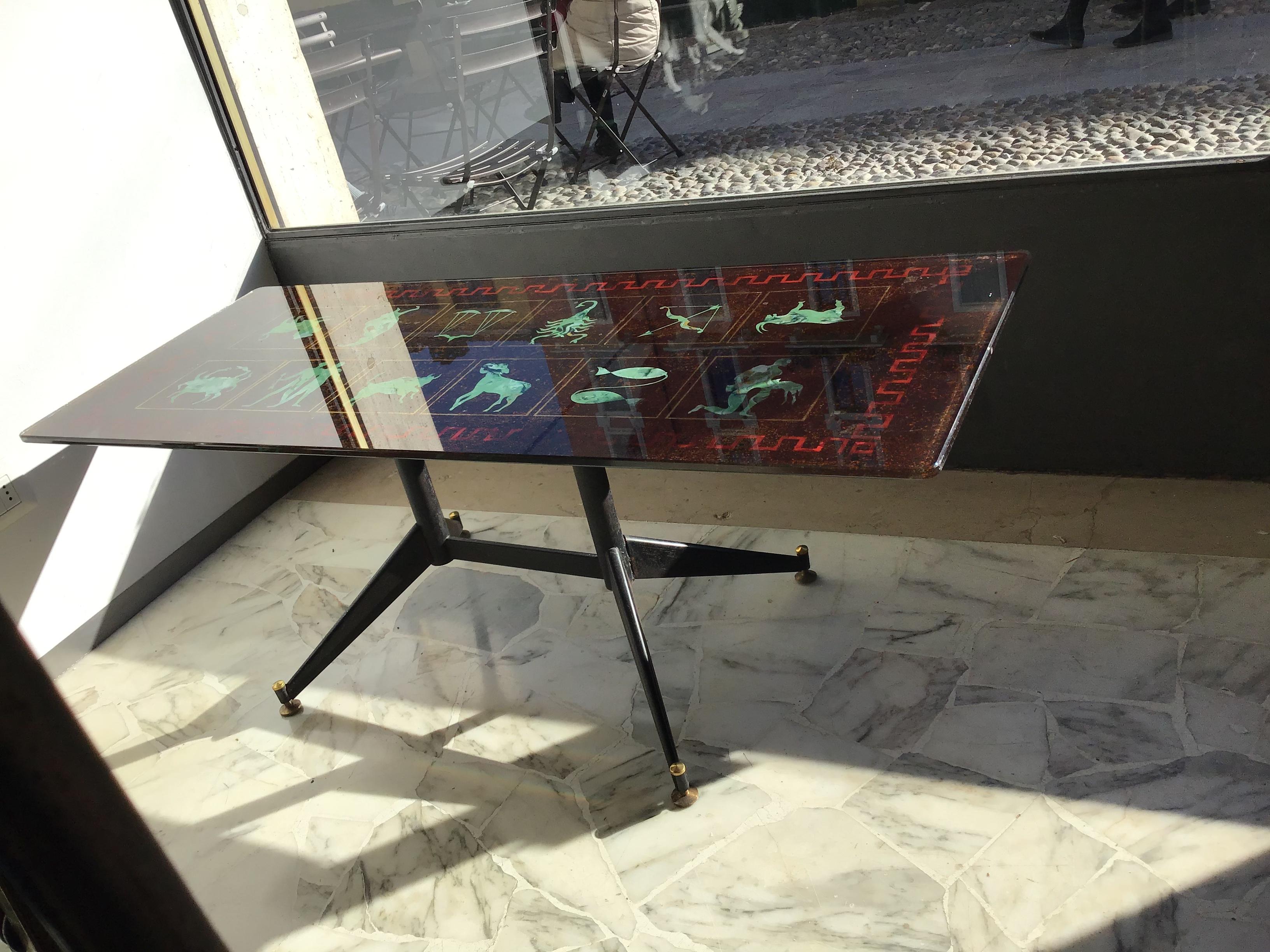 Coffee Table “Zodiac” Iron Glass, 1950, Italy For Sale 2