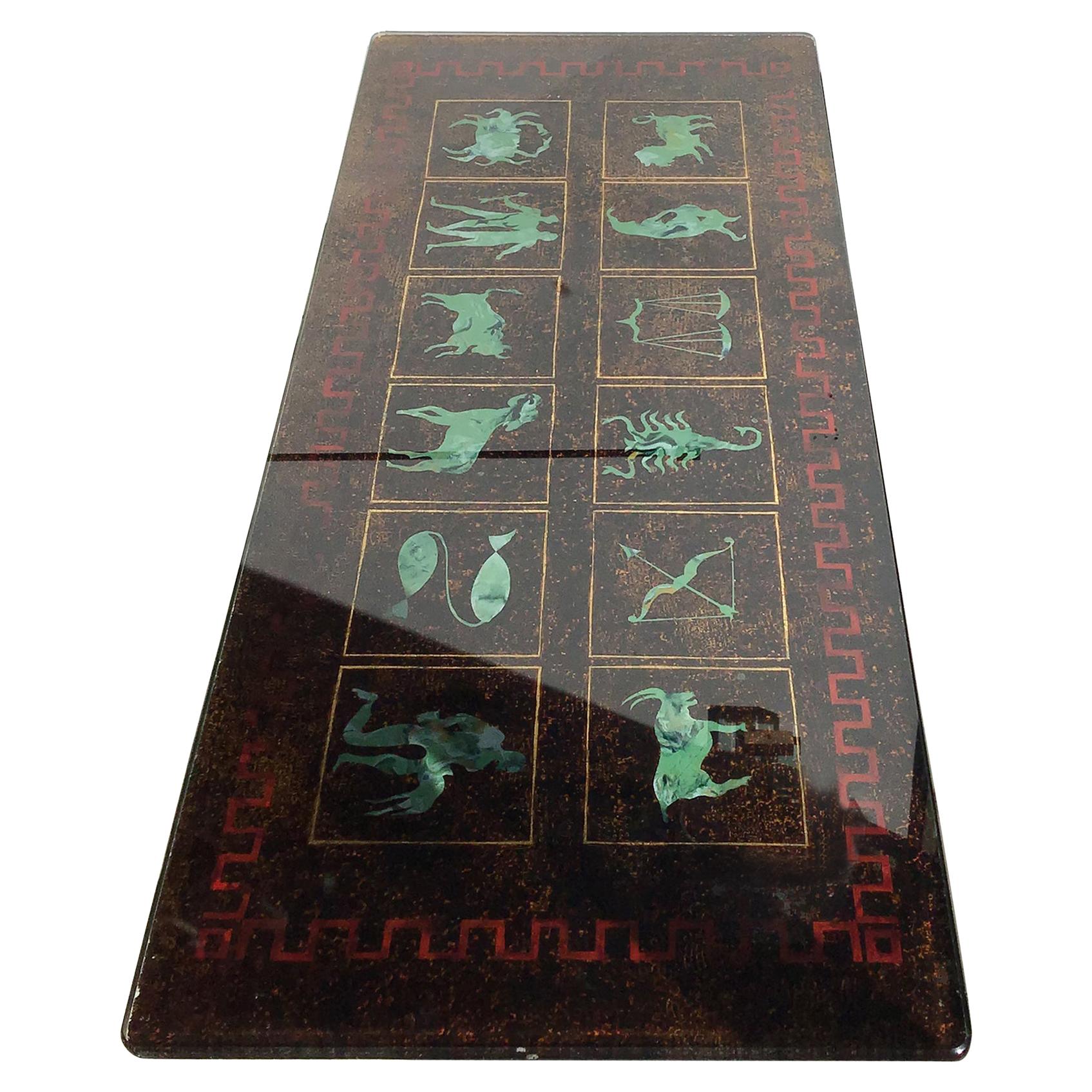 Coffee Table “Zodiac” Iron Glass, 1950, Italy For Sale