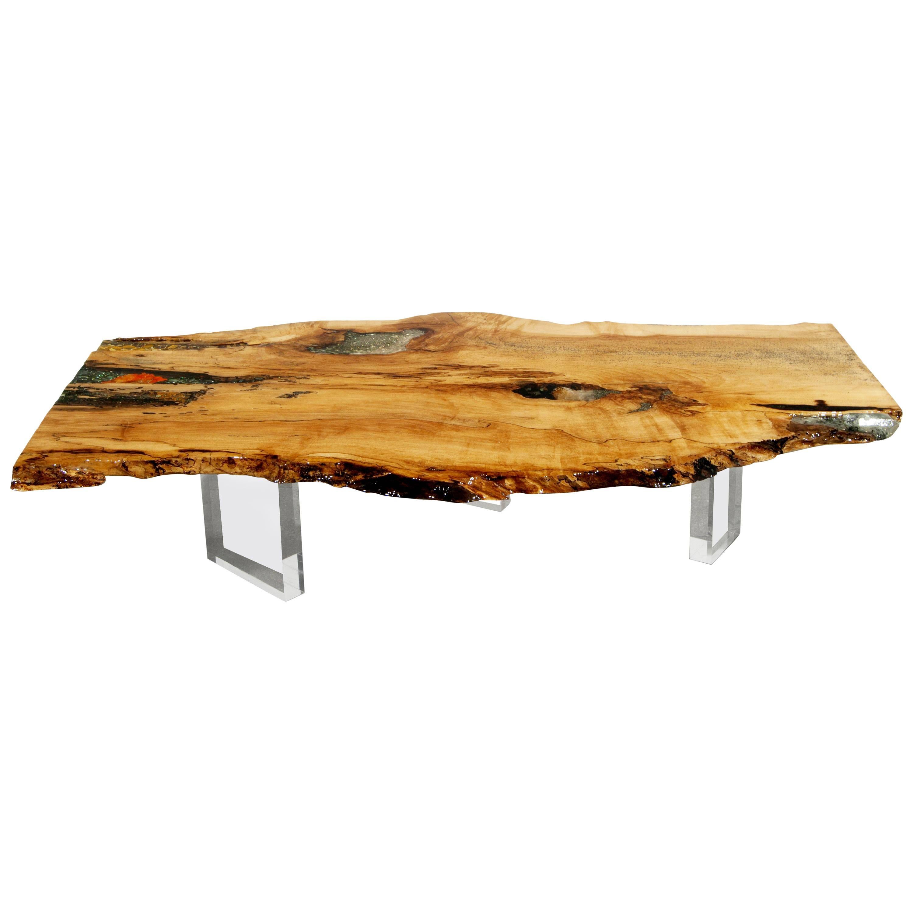 Honey Maple coffee table in wood with stone inlay