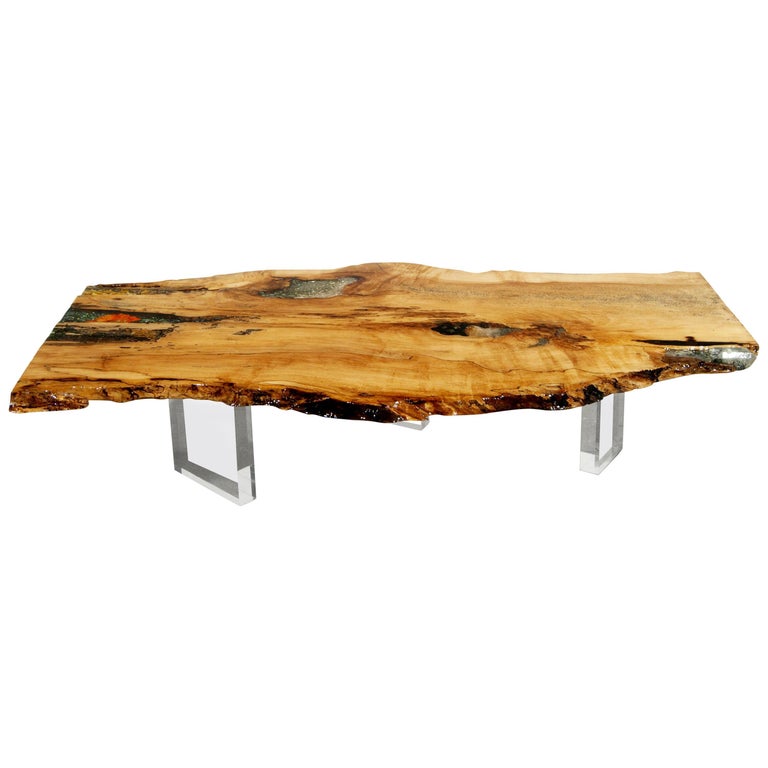 Honey Maple coffee table in wood with stone inlay at 1stDibs