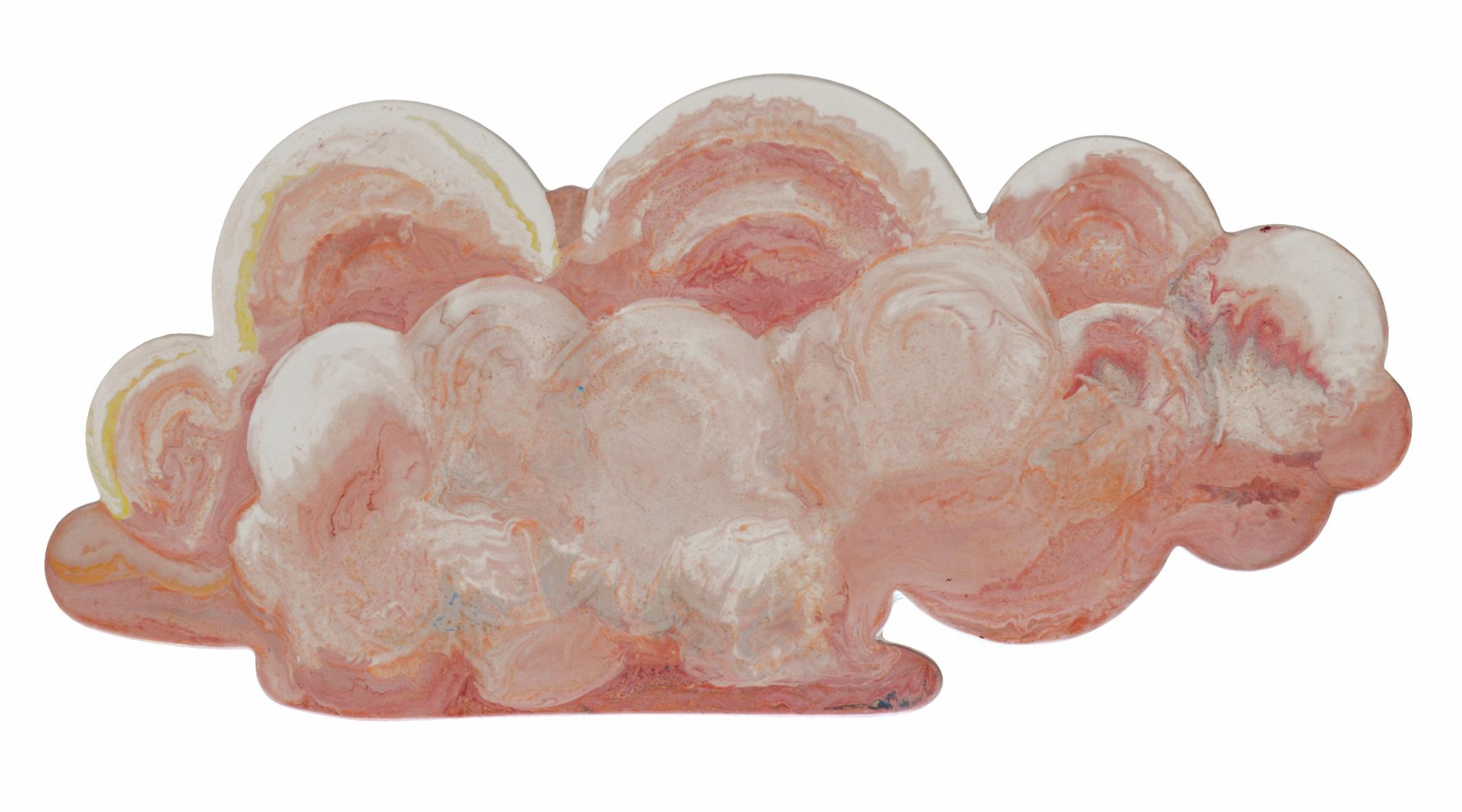 Hand-Crafted Coffee Tables Pink Scagliola Artistic Top Cloud Shape White Wooden Legs Handmade