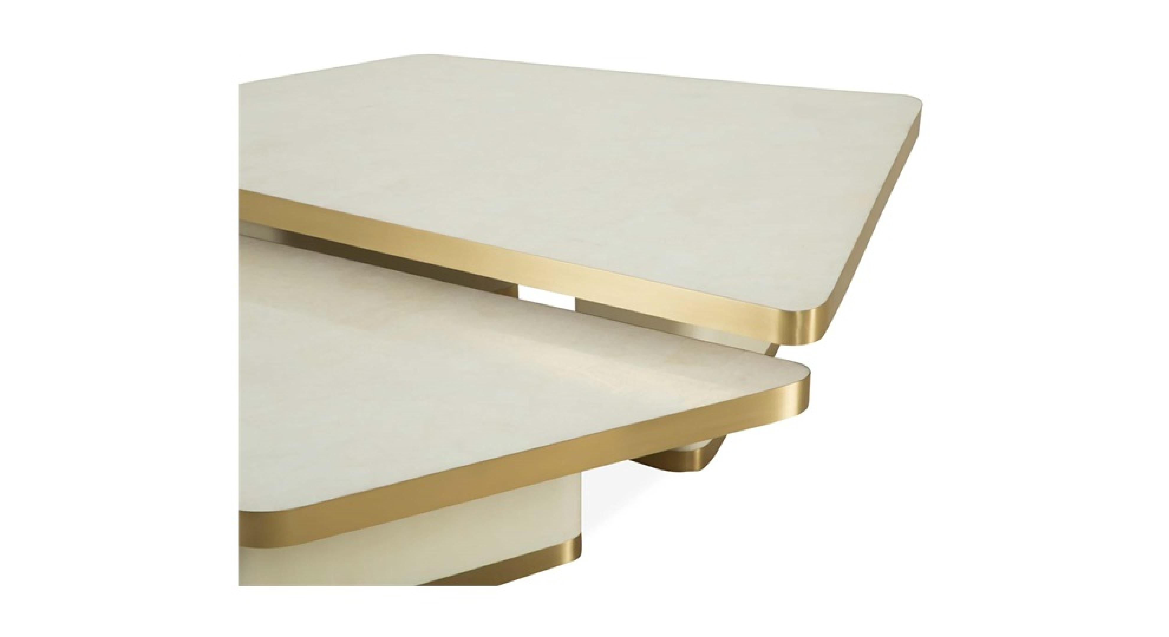 French Coffee Tables VELA in Rock Crystal and Brass by Ginger Brown For Sale