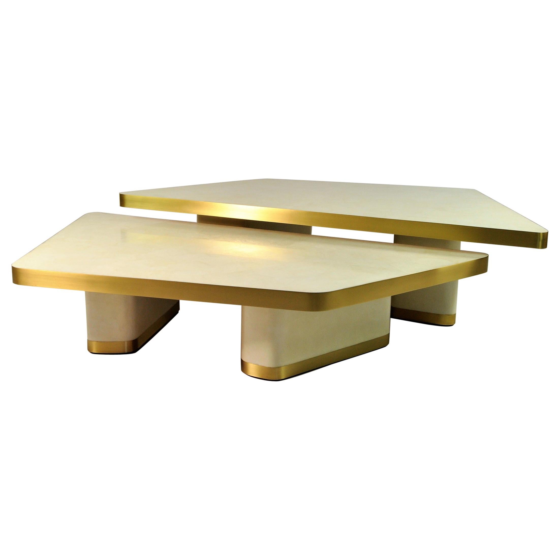 Coffee Tables VELA in Rock Crystal and Brass by Ginger Brown