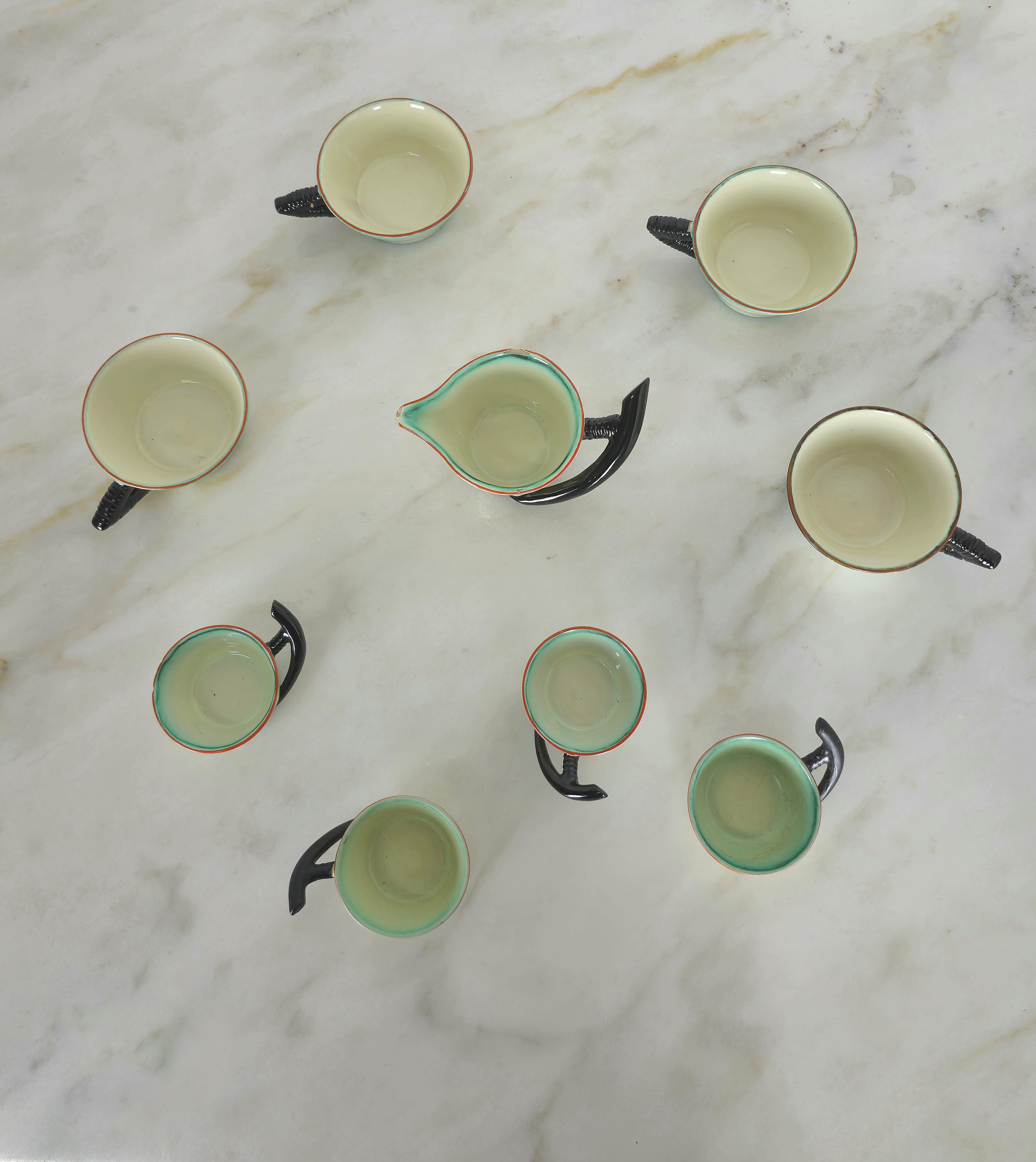 Coffee Tea Service Ceramic Deruta Art Deco Italian Design 1930s Set of 9 For Sale 6