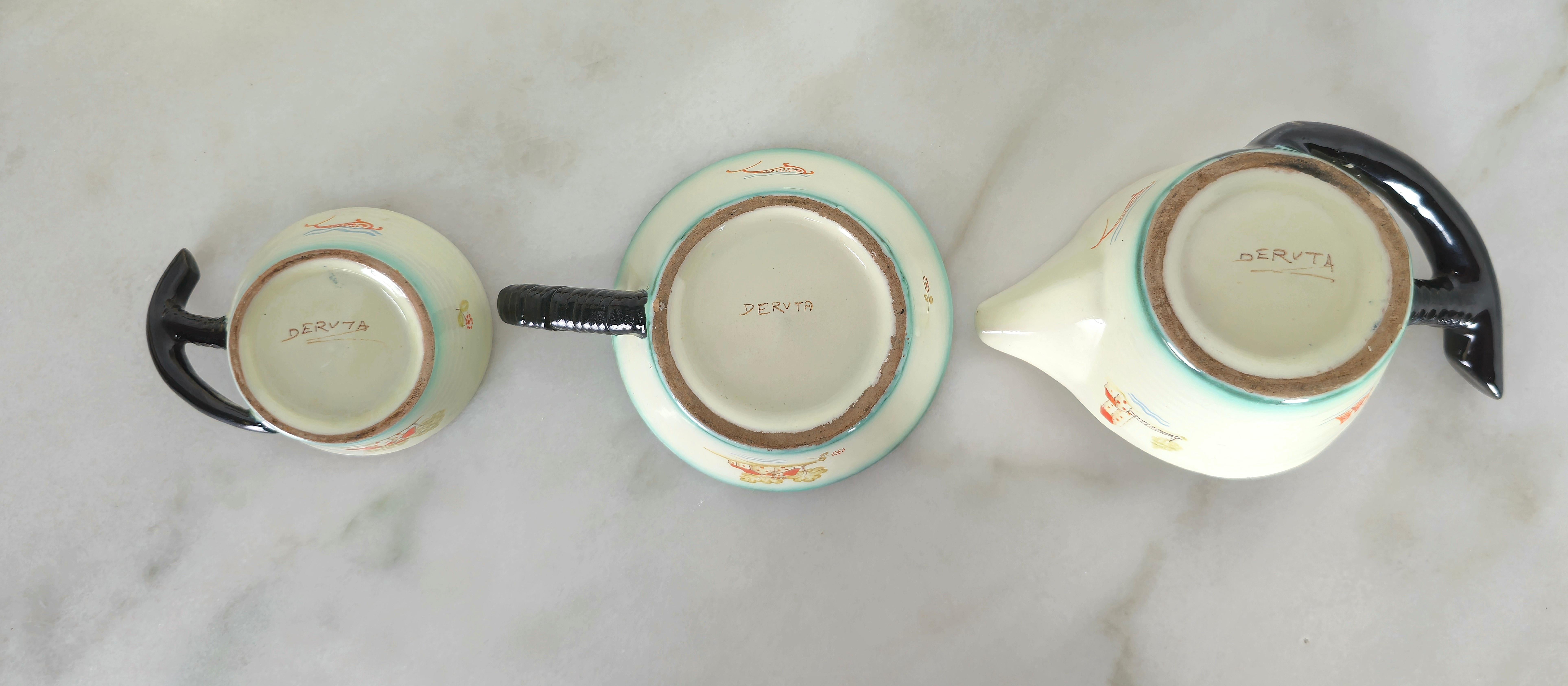 Coffee Tea Service Ceramic Deruta Art Deco Italian Design 1930s Set of 9 For Sale 7