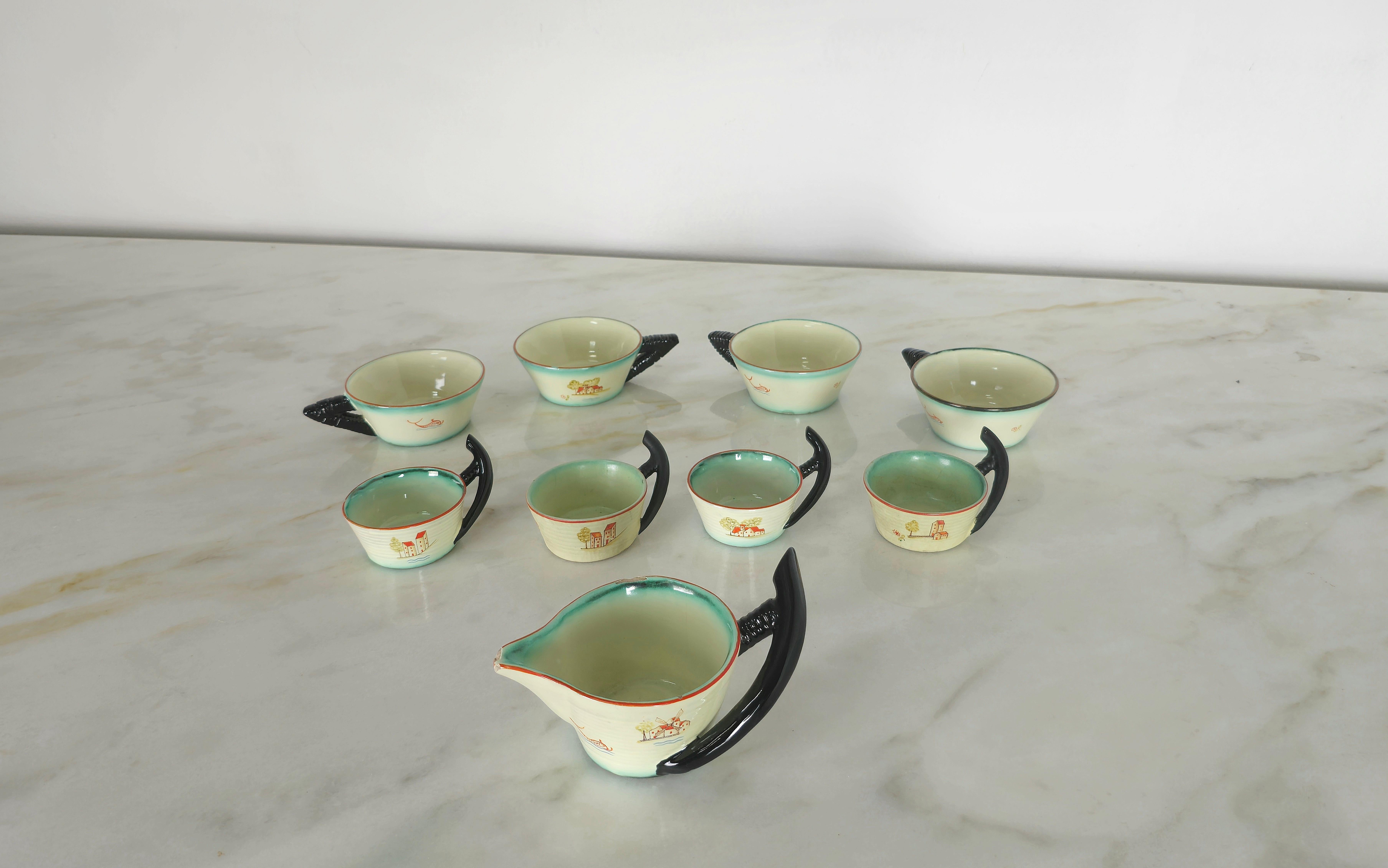Servicio de Café y Té Cerámica Deruta Art Decó Diseño Italiano Años 30 Juego de 9 en venta 3