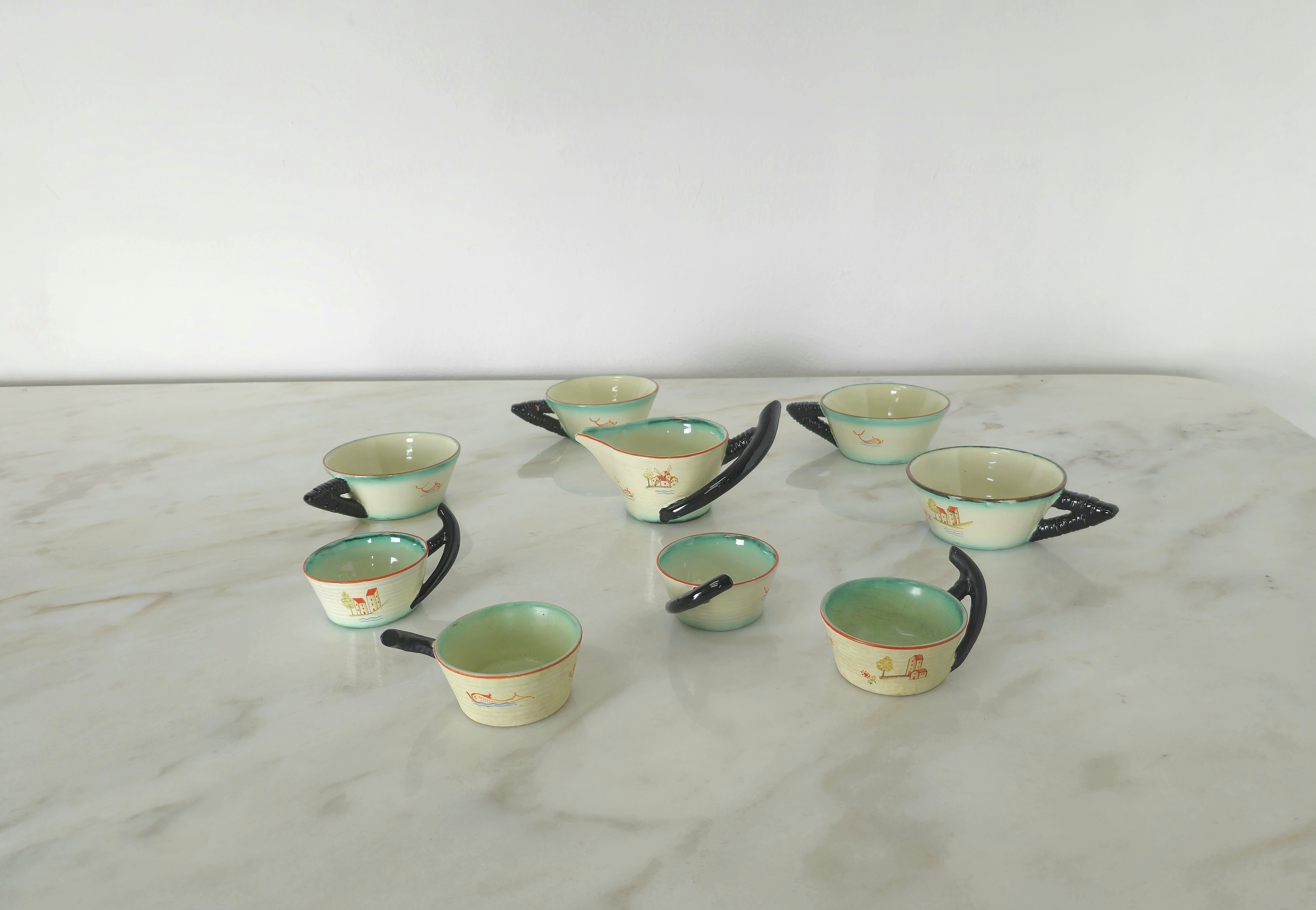Coffee Tea Service Ceramic Deruta Art Deco Italian Design 1930s Set of 9 For Sale 5