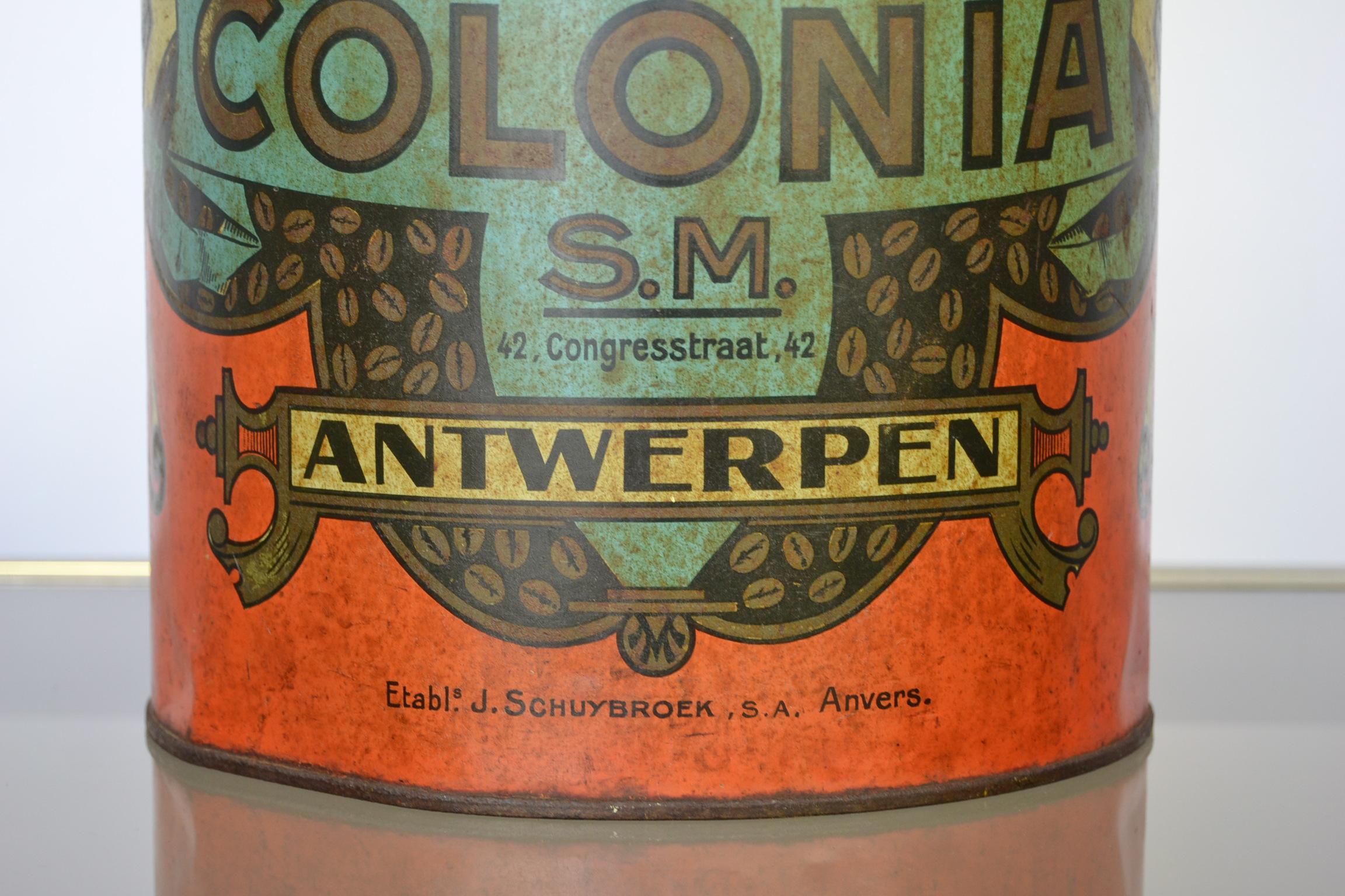 Art Nouveau Coffee Tin from Antwerp with Eagle, Belgium, Early 20th Century For Sale