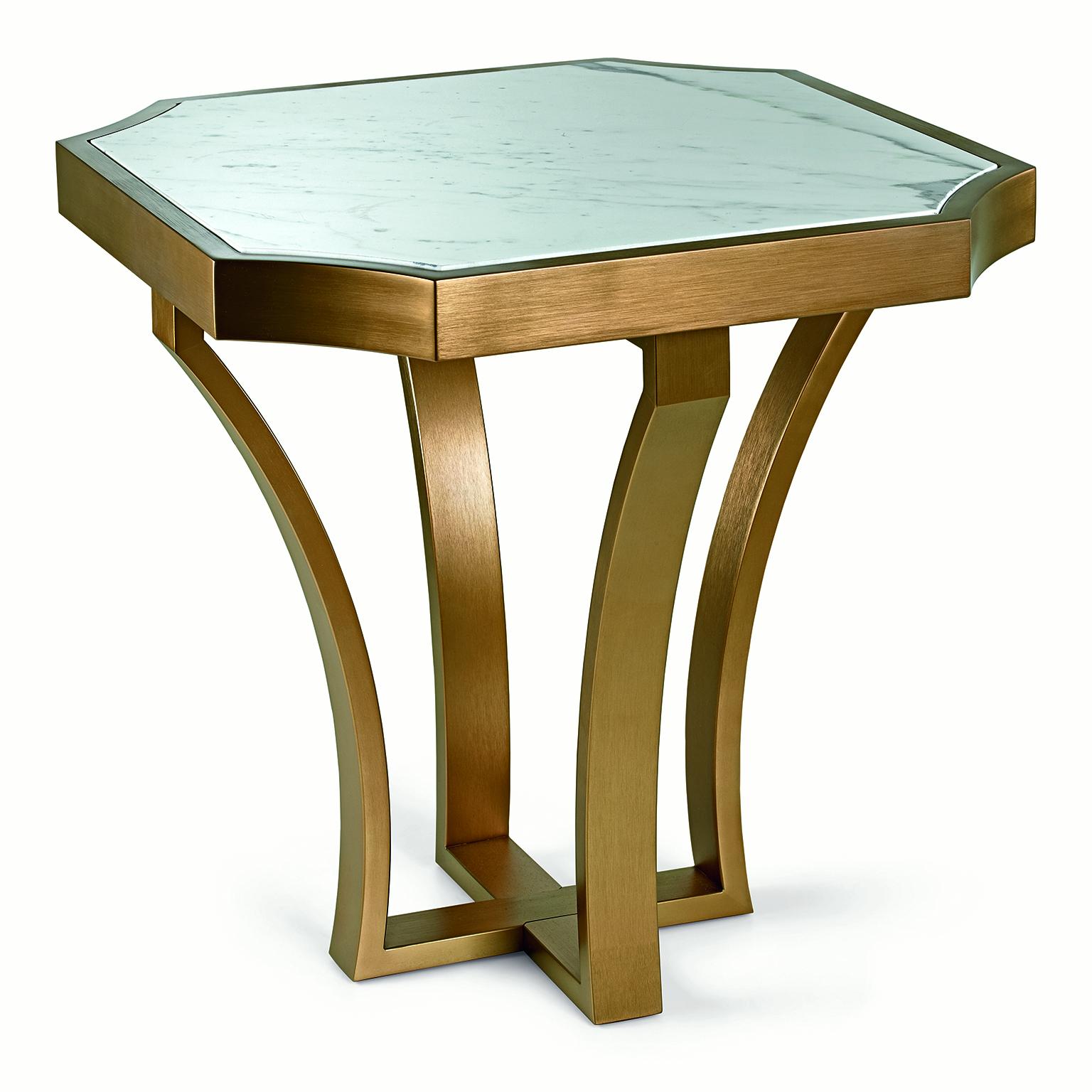Modern Coffee with Table Metal Frame Distressed Paint Finish Top Calacatta Gold Marble For Sale