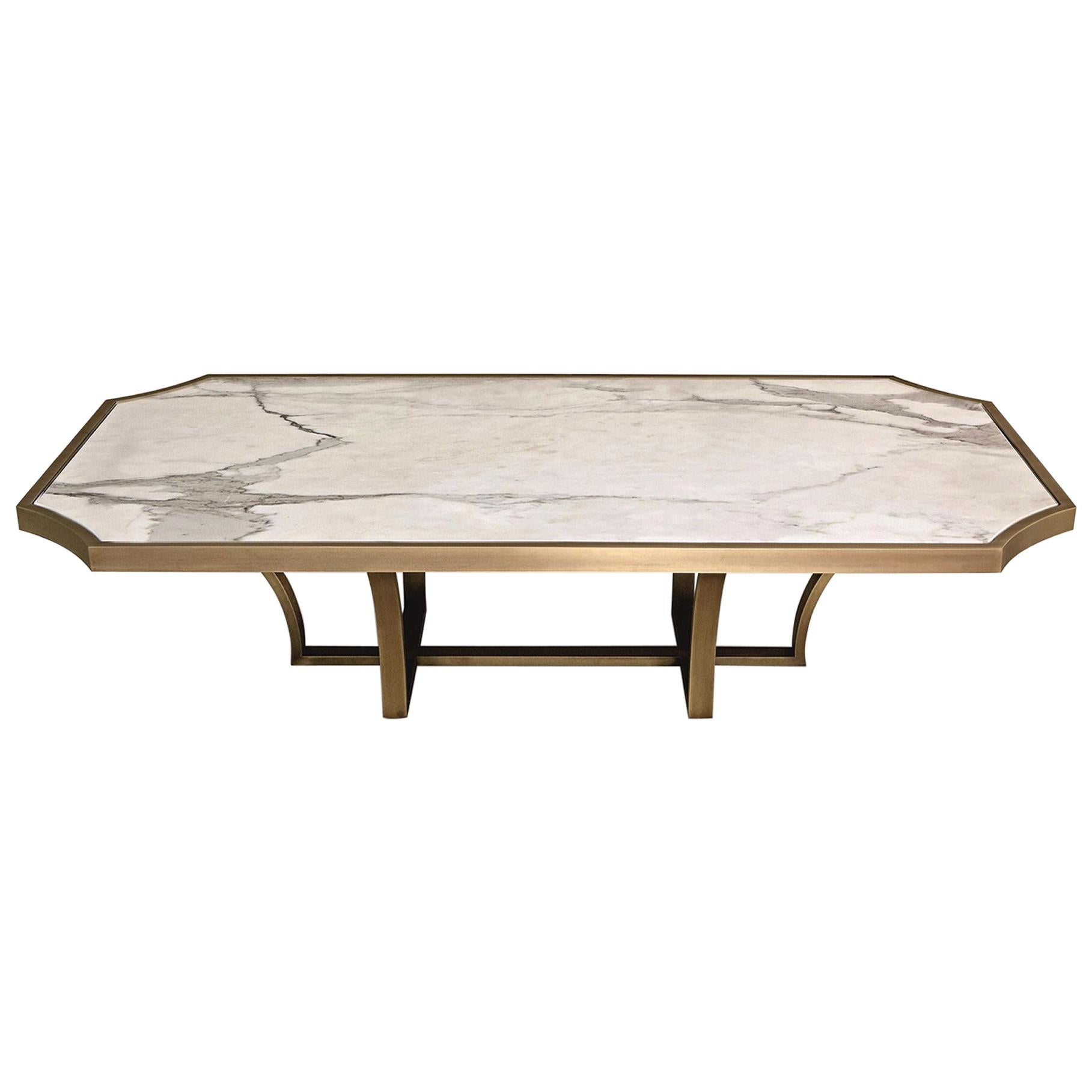 Coffee with Table Metal Frame Distressed Paint Finish Top Calacatta Gold Marble