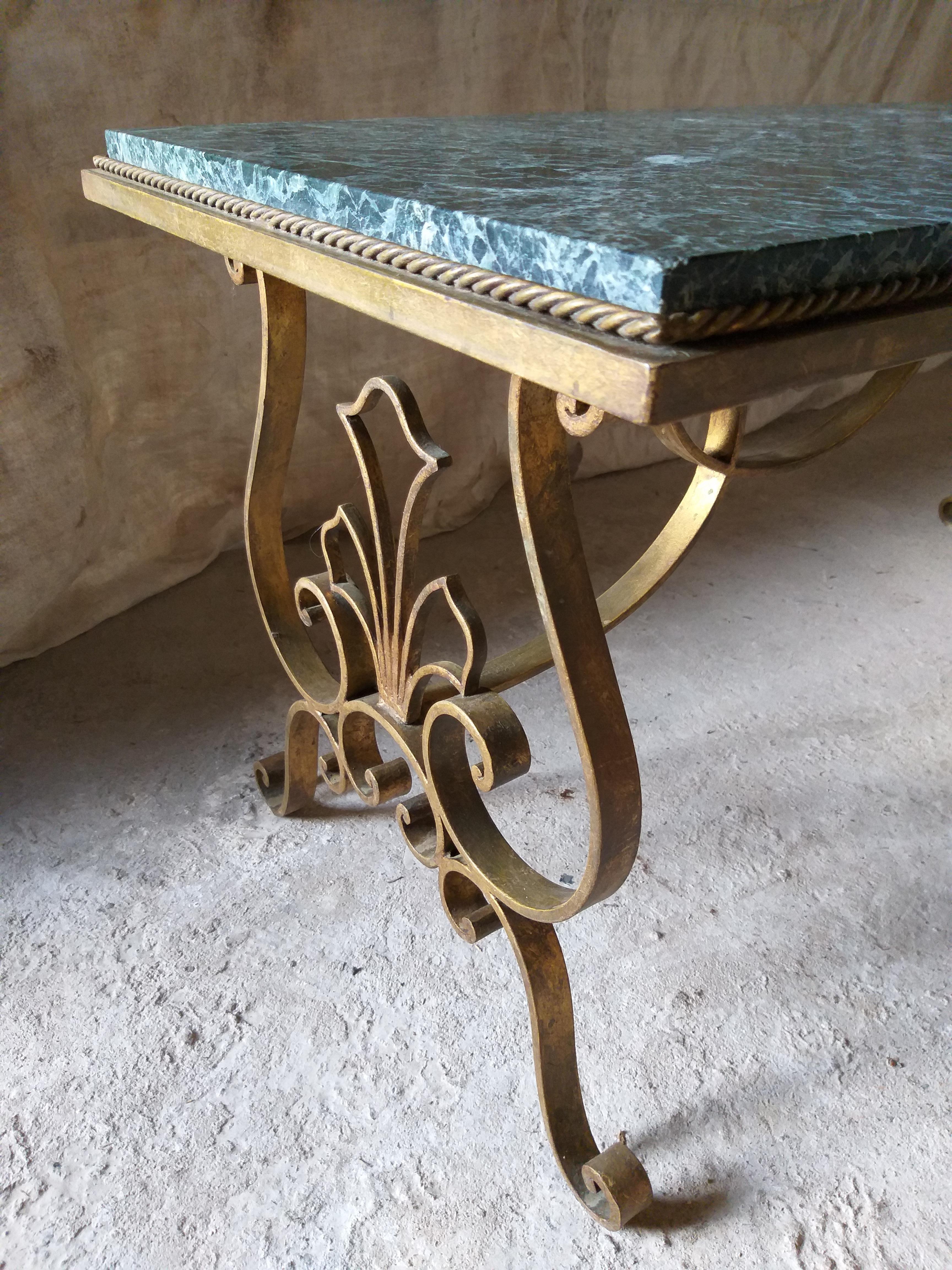 Belgian Coffeetable, 1960s. with Gilt Patined Iron Base For Sale