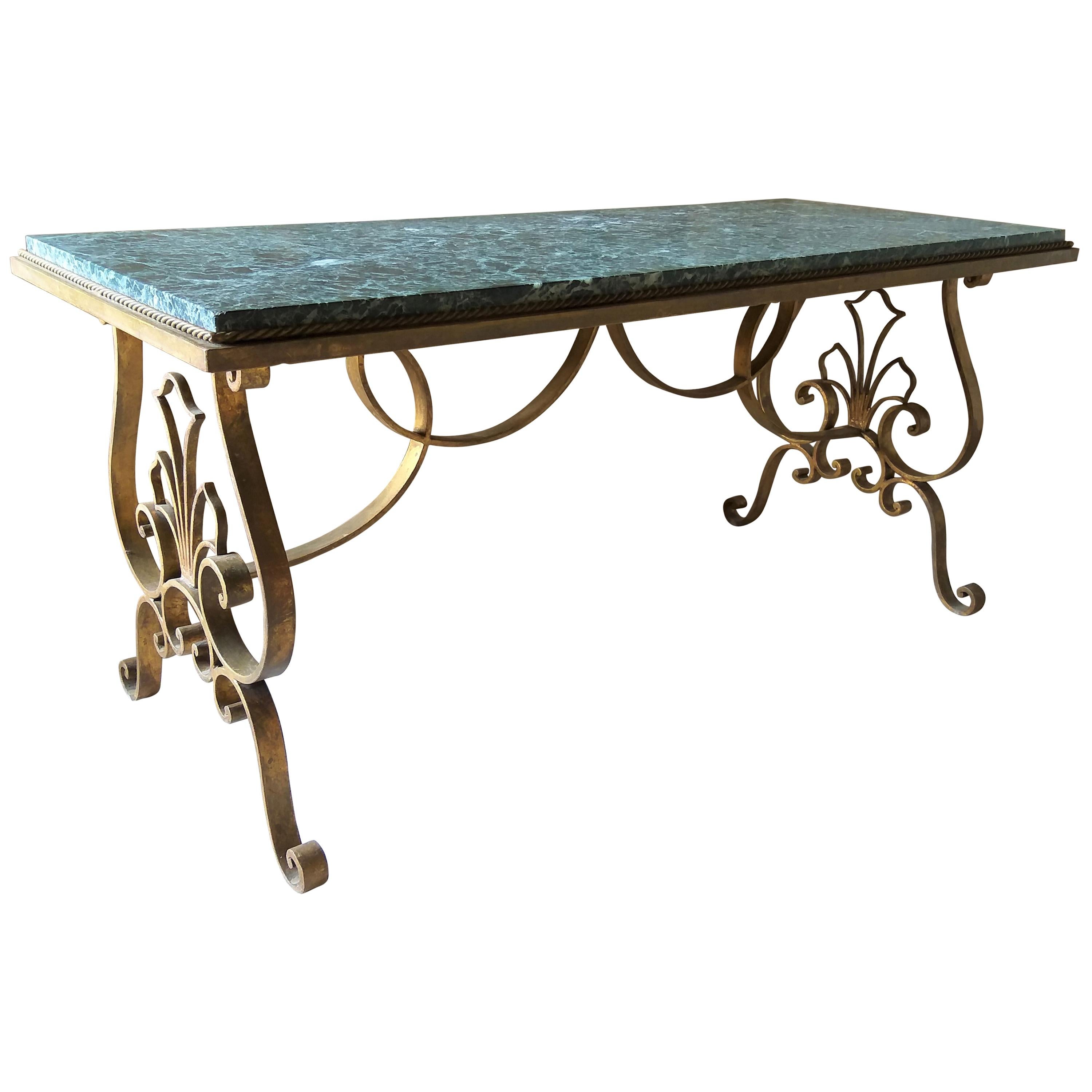 Coffeetable, 1960s. with Gilt Patined Iron Base For Sale