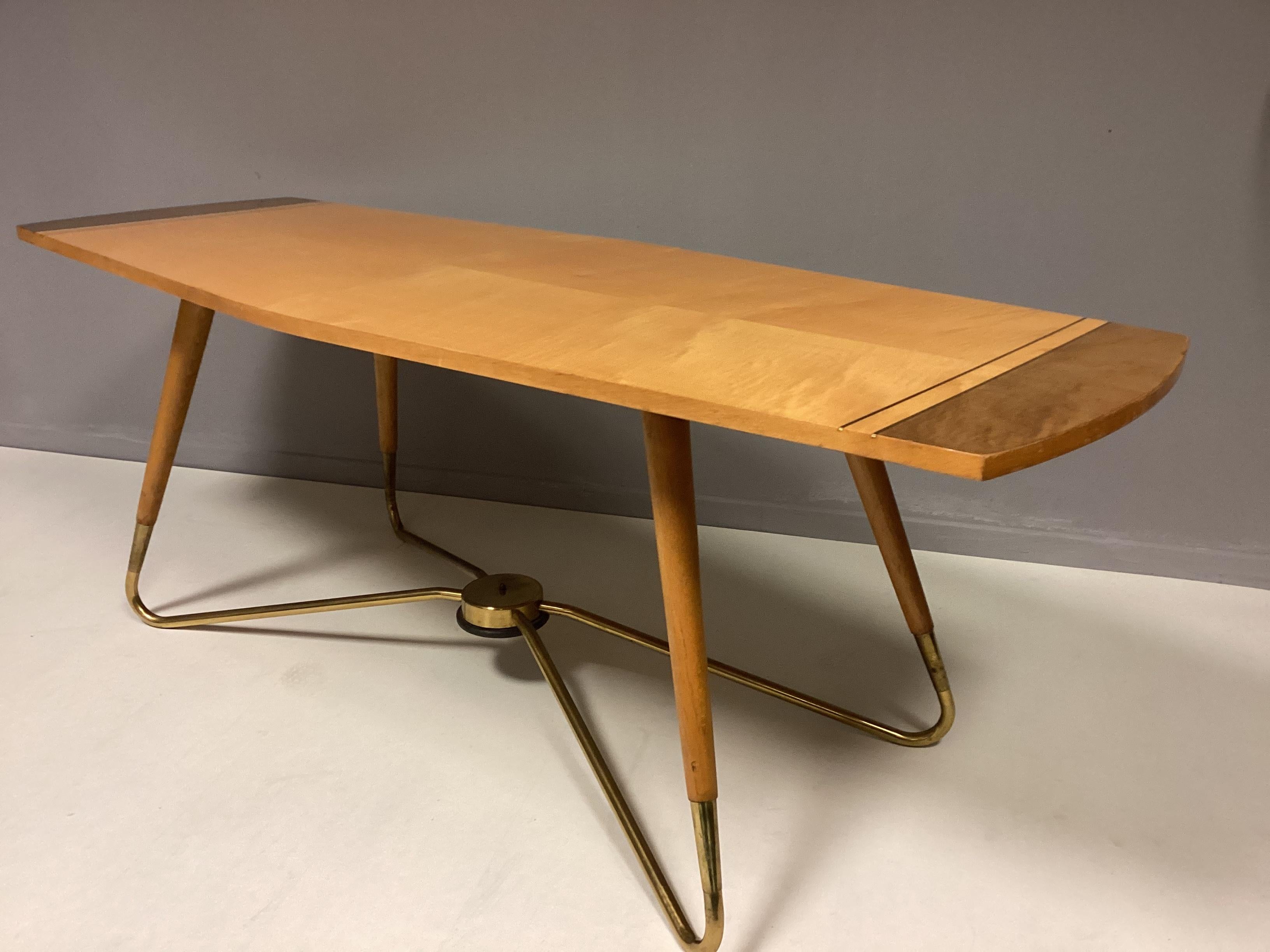 Mid-Century Modern Coffee Table Ilse Möbel 50s Germany Brass Wood Nice Shape Loop Feet For Sale