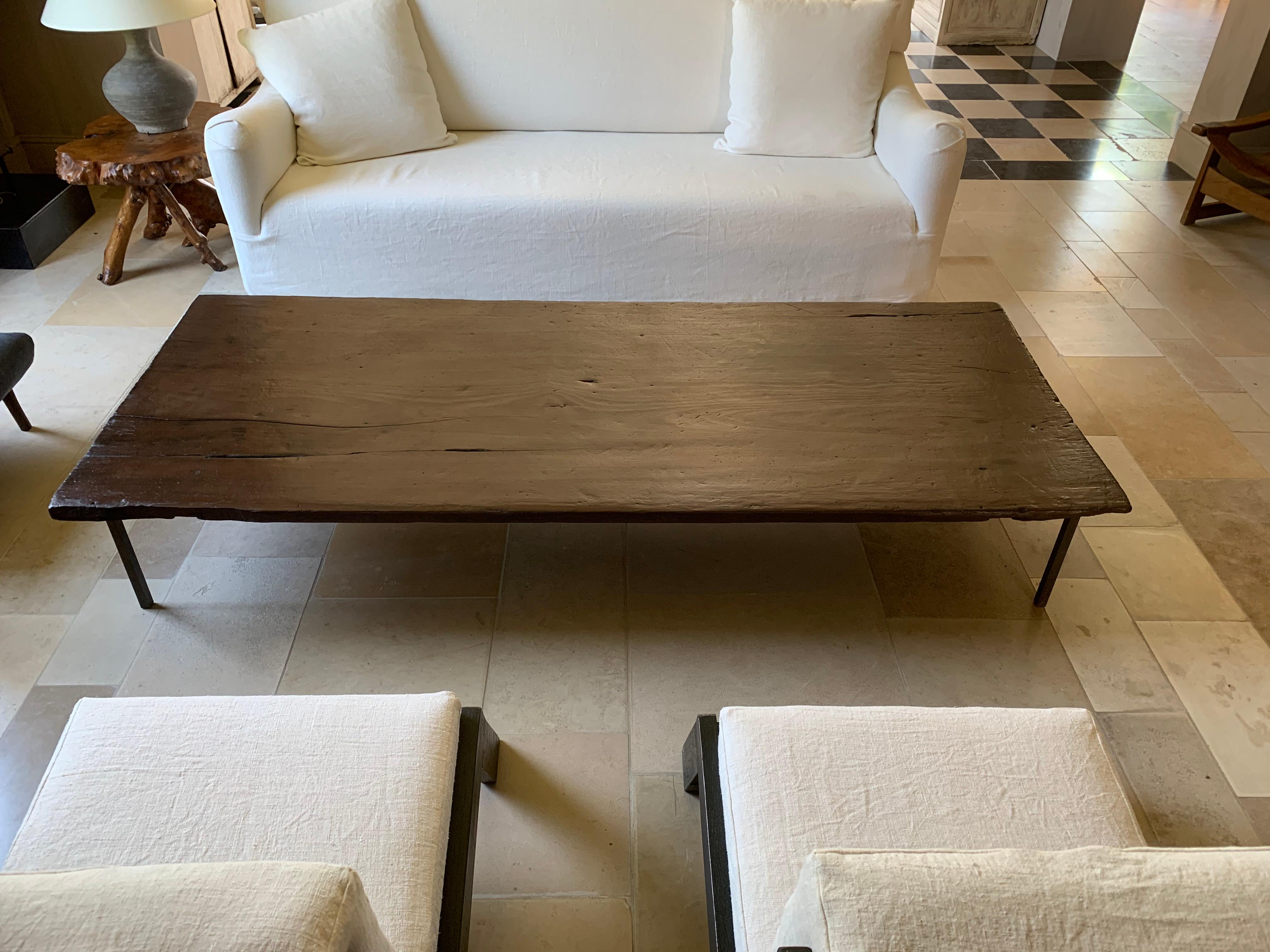 Contemporary Coffeetable Reclaimed 18th Century Walnut Wood and Iron For Sale
