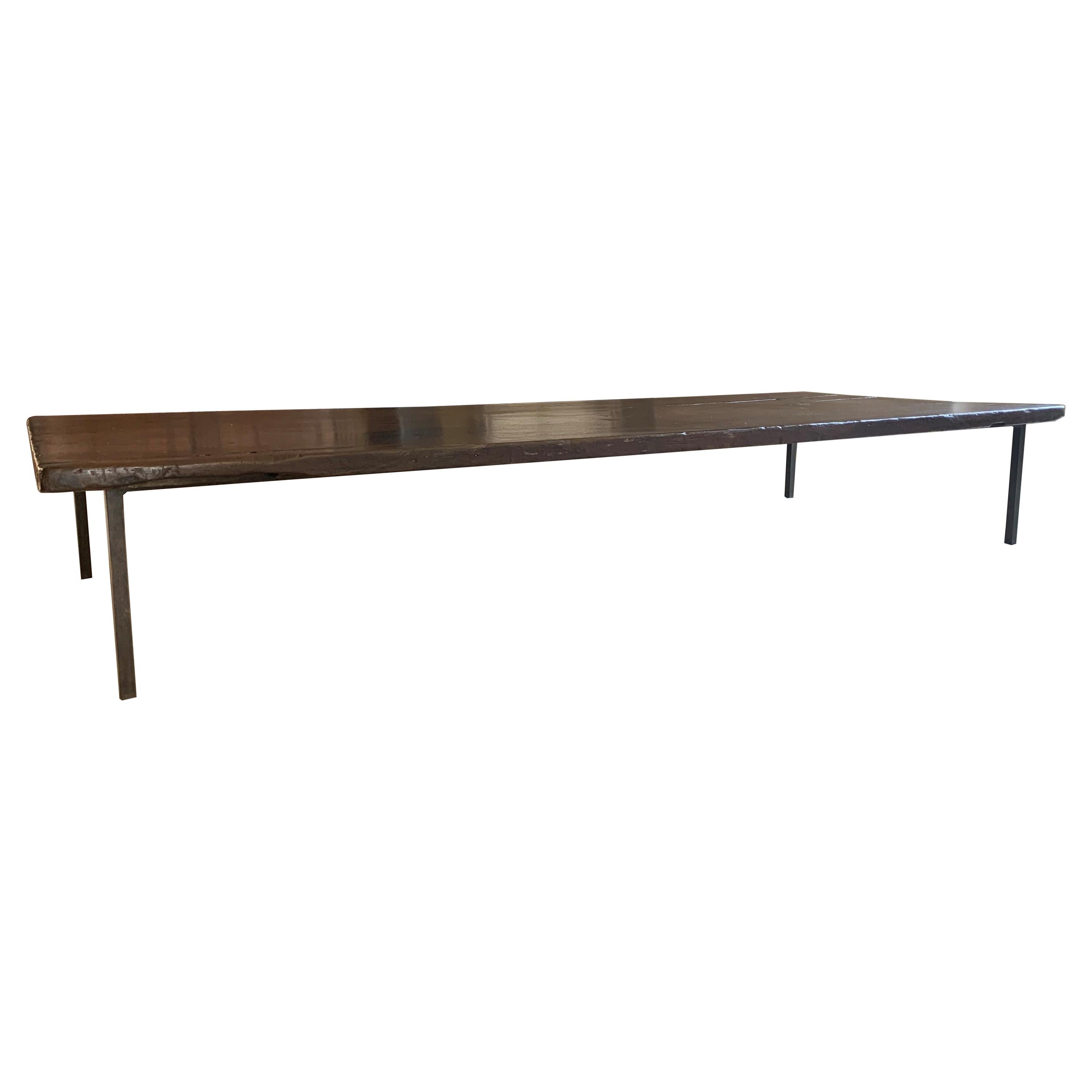 Coffeetable Reclaimed 18th Century Walnut Wood and Iron For Sale