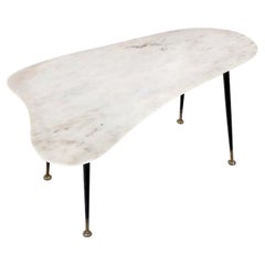 Coffee Table Shaped Top in Carrara Marble Italian Maniuacture, 1950s