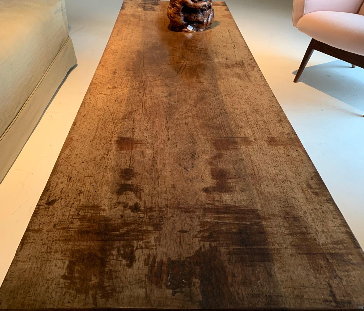 Italian Coffee table with 18th Century Walnut Top on Iron Base