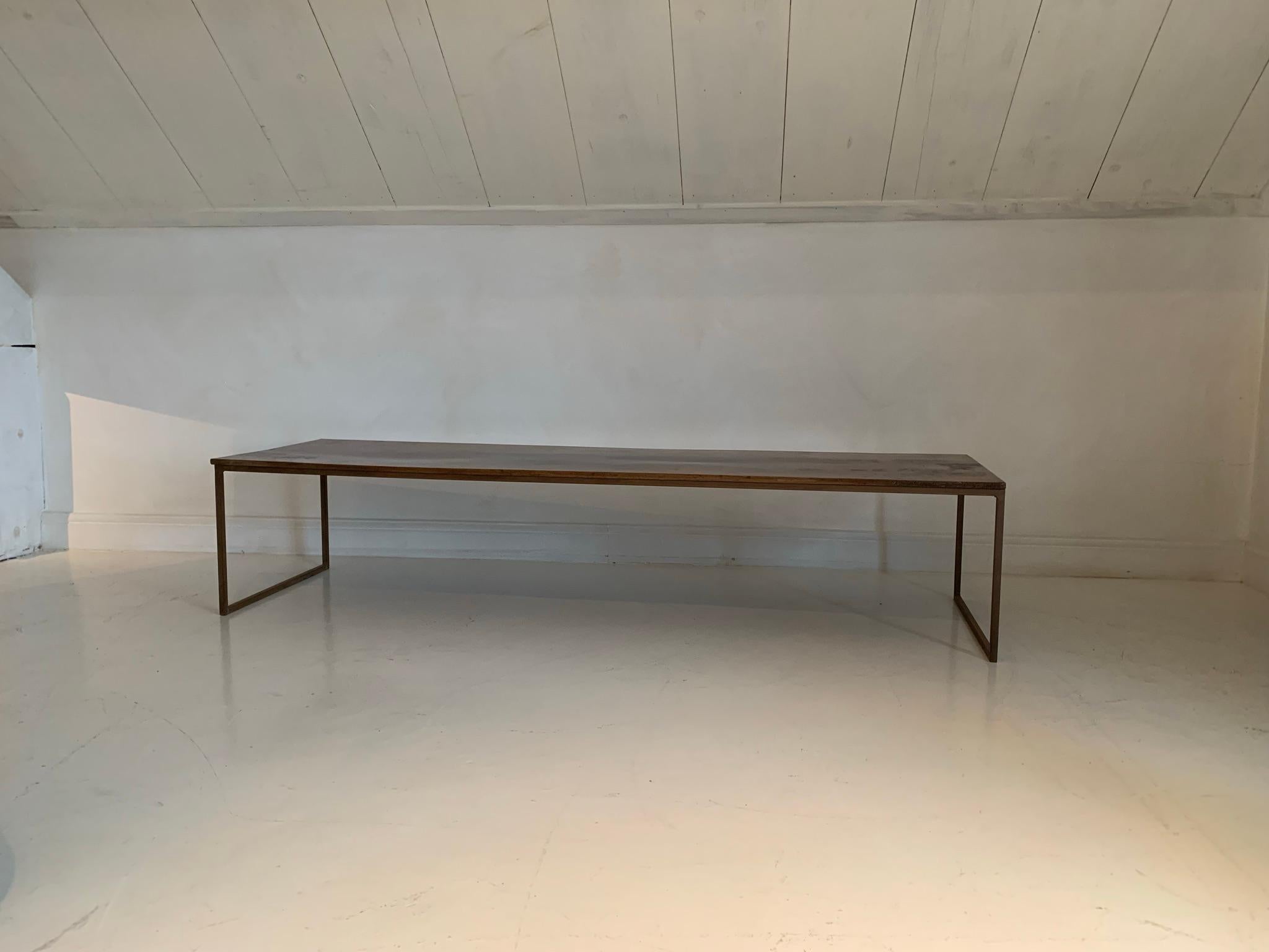 Coffee table with 18th Century Walnut Top on Iron Base 2