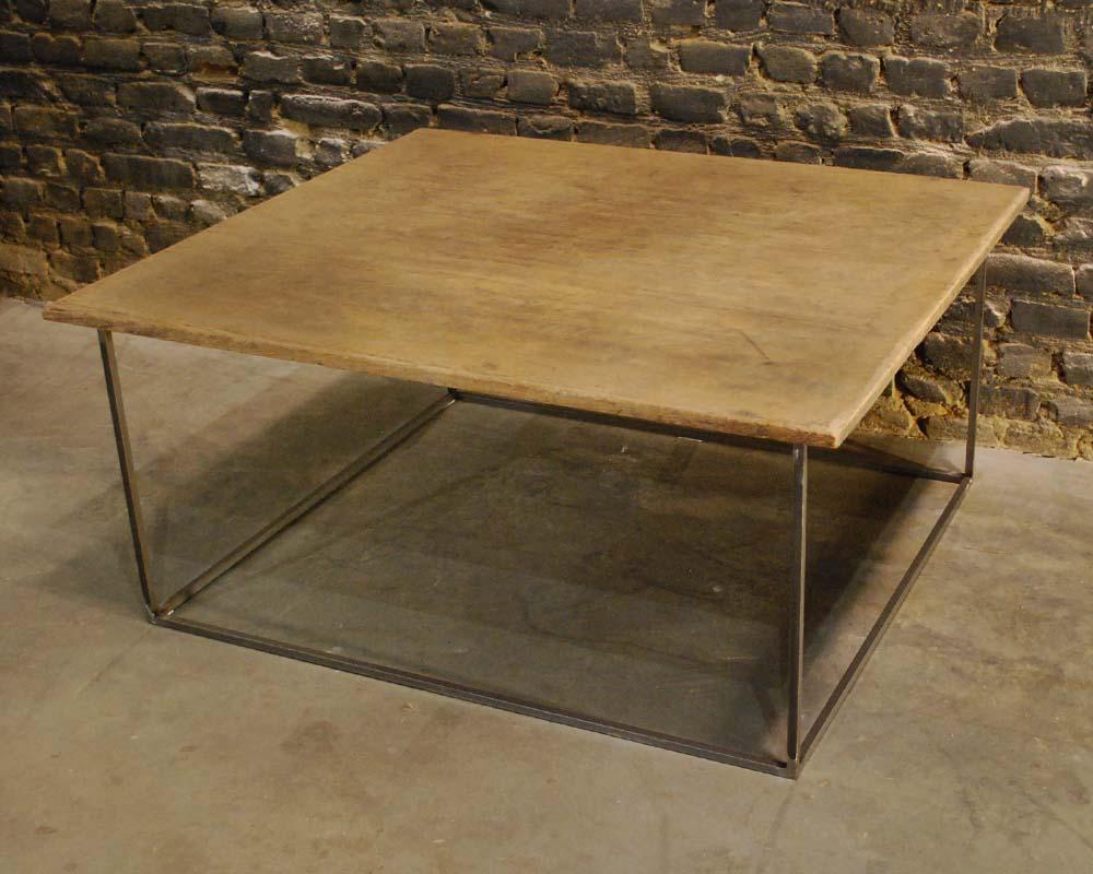 Dutch Coffeetable with an Antique Teak Top and Solid Steel Frame