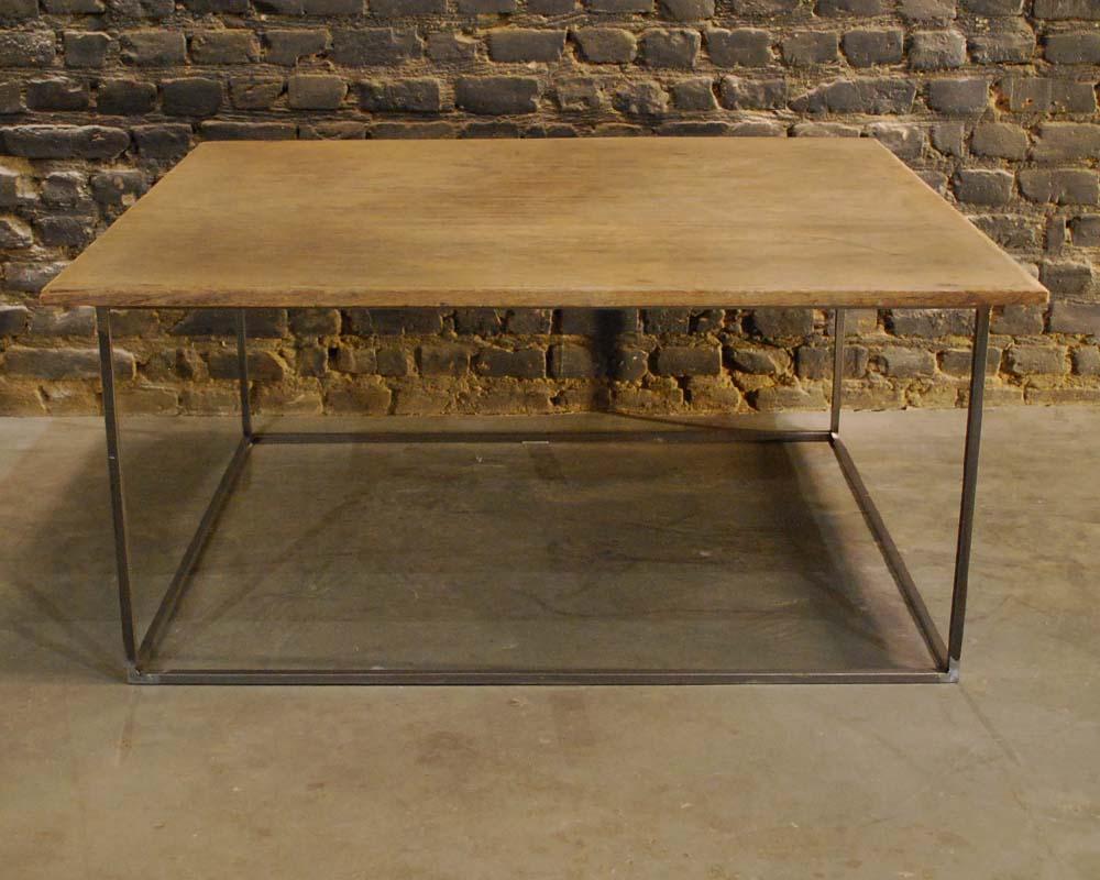 Coffeetable with an Antique Teak Top and Solid Steel Frame In Good Condition In Casteren, NL