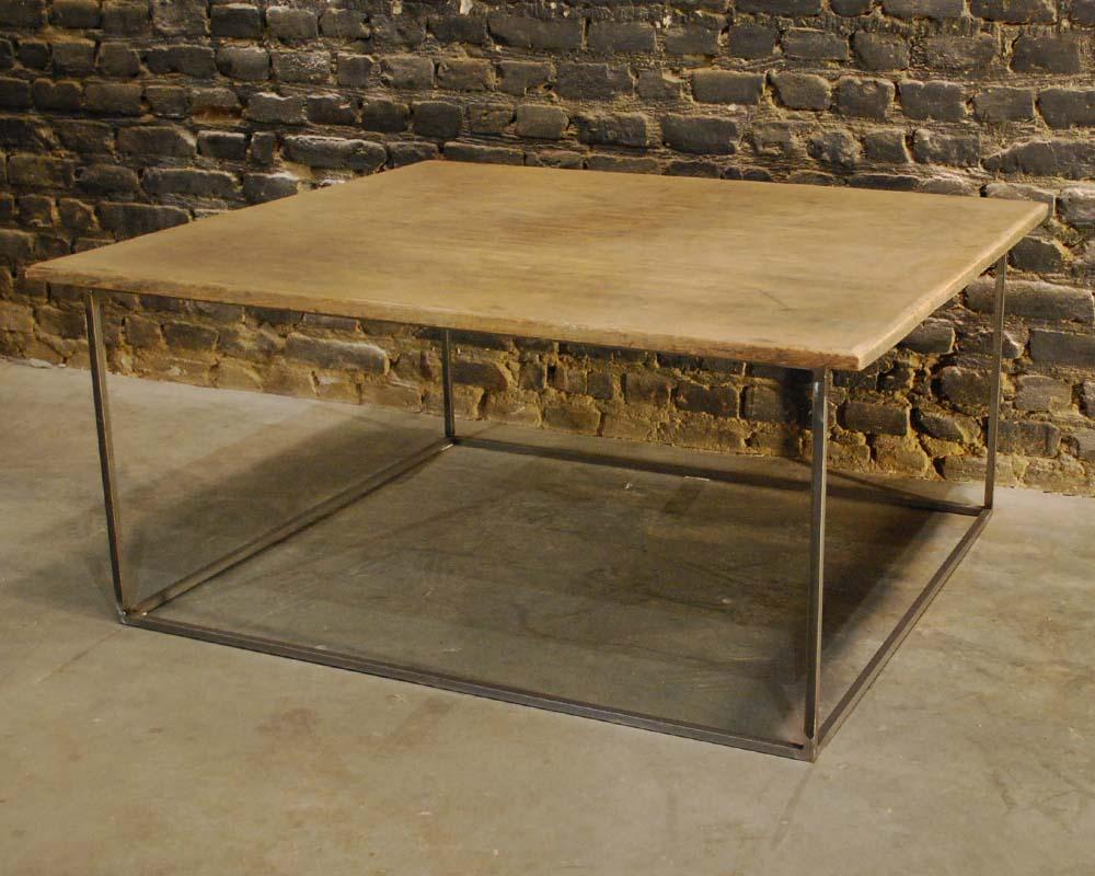 Contemporary Coffeetable with an Antique Teak Top and Solid Steel Frame