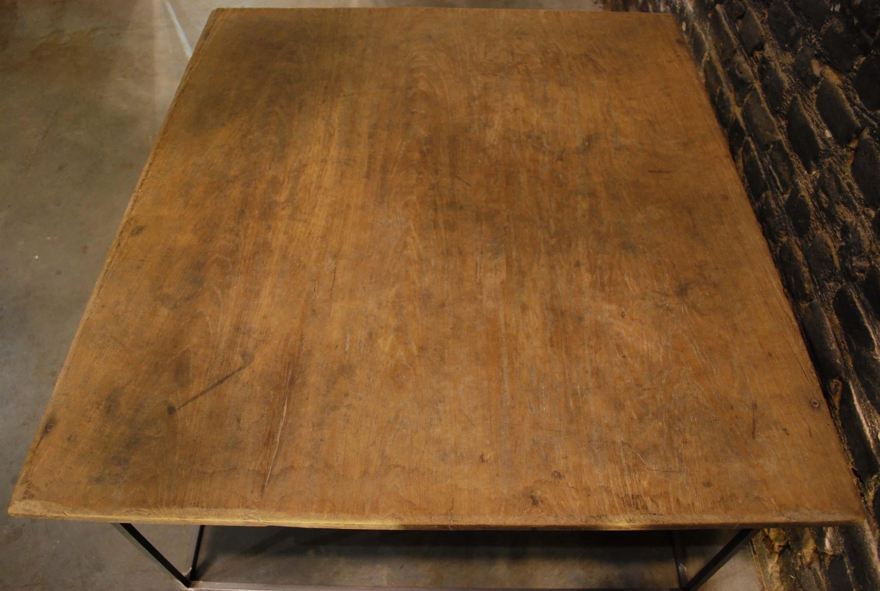 Coffeetable with an Antique Teak Top and Solid Steel Frame 1