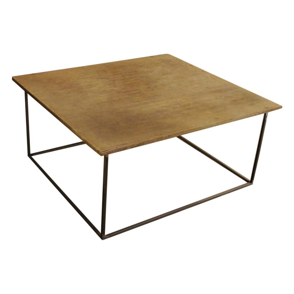 Coffeetable with an Antique Teak Top and Solid Steel Frame