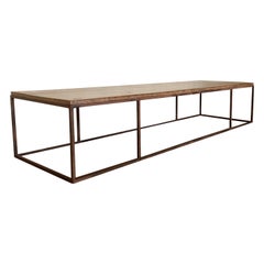 Coffeetable with One Slab 19th Century Elm Top on Iron Base