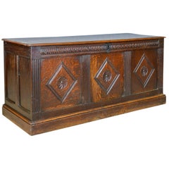 Antique Coffer, English, Oak, Joined Chest, Three-Panel Trunk, circa 1700 and Later