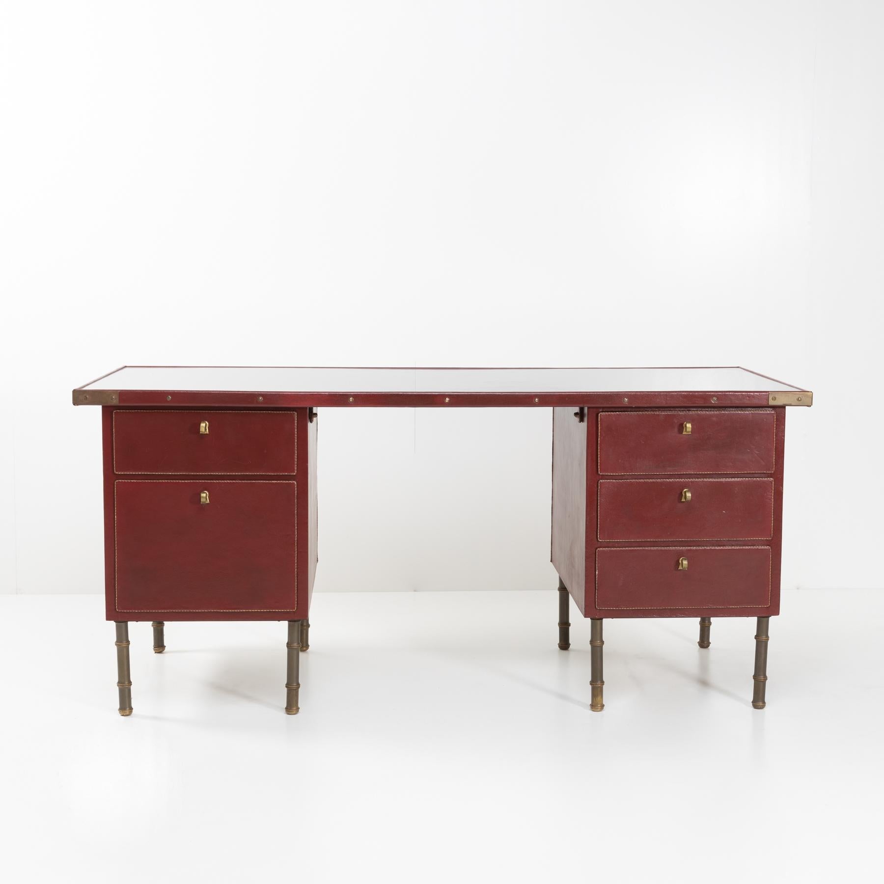 Mid-Century Modern Coffered Desk with Its Matching Chair in the Shape of a Horse Saddle