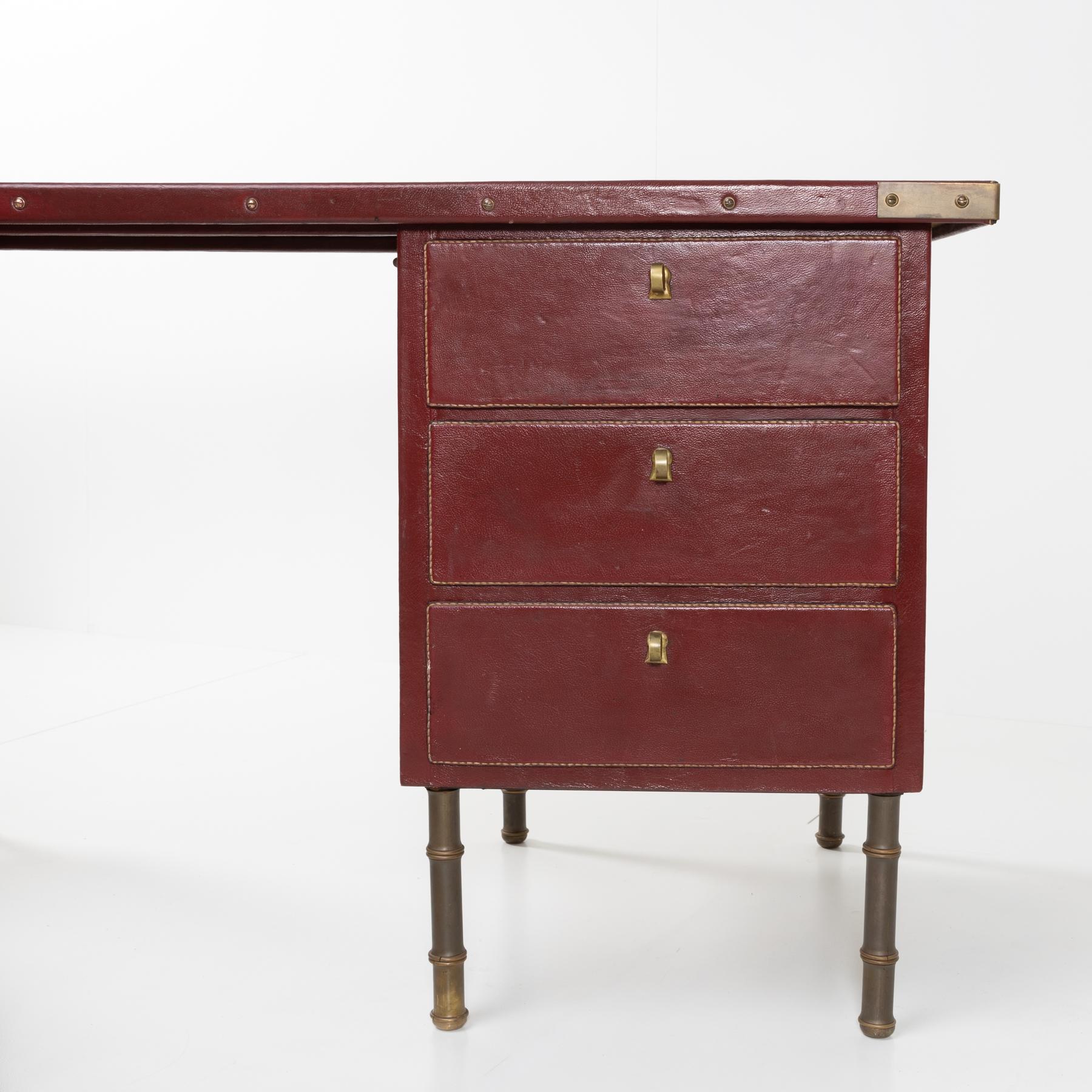 Mid-20th Century Coffered Desk with Its Matching Chair in the Shape of a Horse Saddle