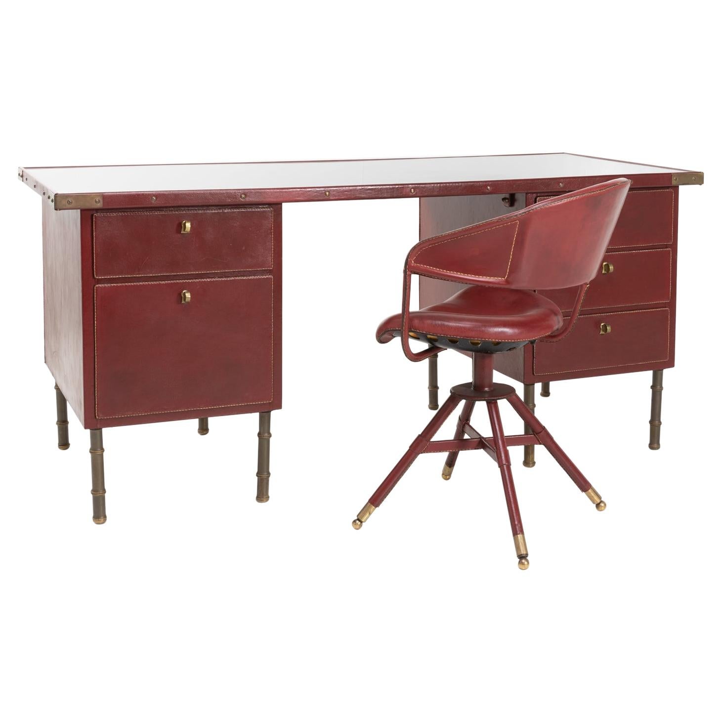 Coffered Desk with Its Matching Chair in the Shape of a Horse Saddle